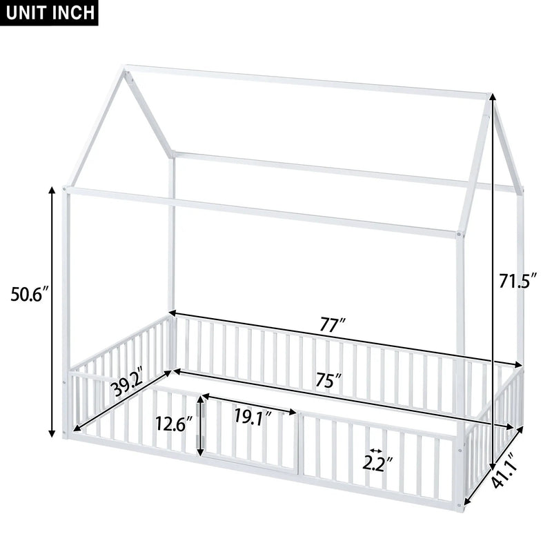 Metal House Bed With Fence And Door by HouseOfZazla