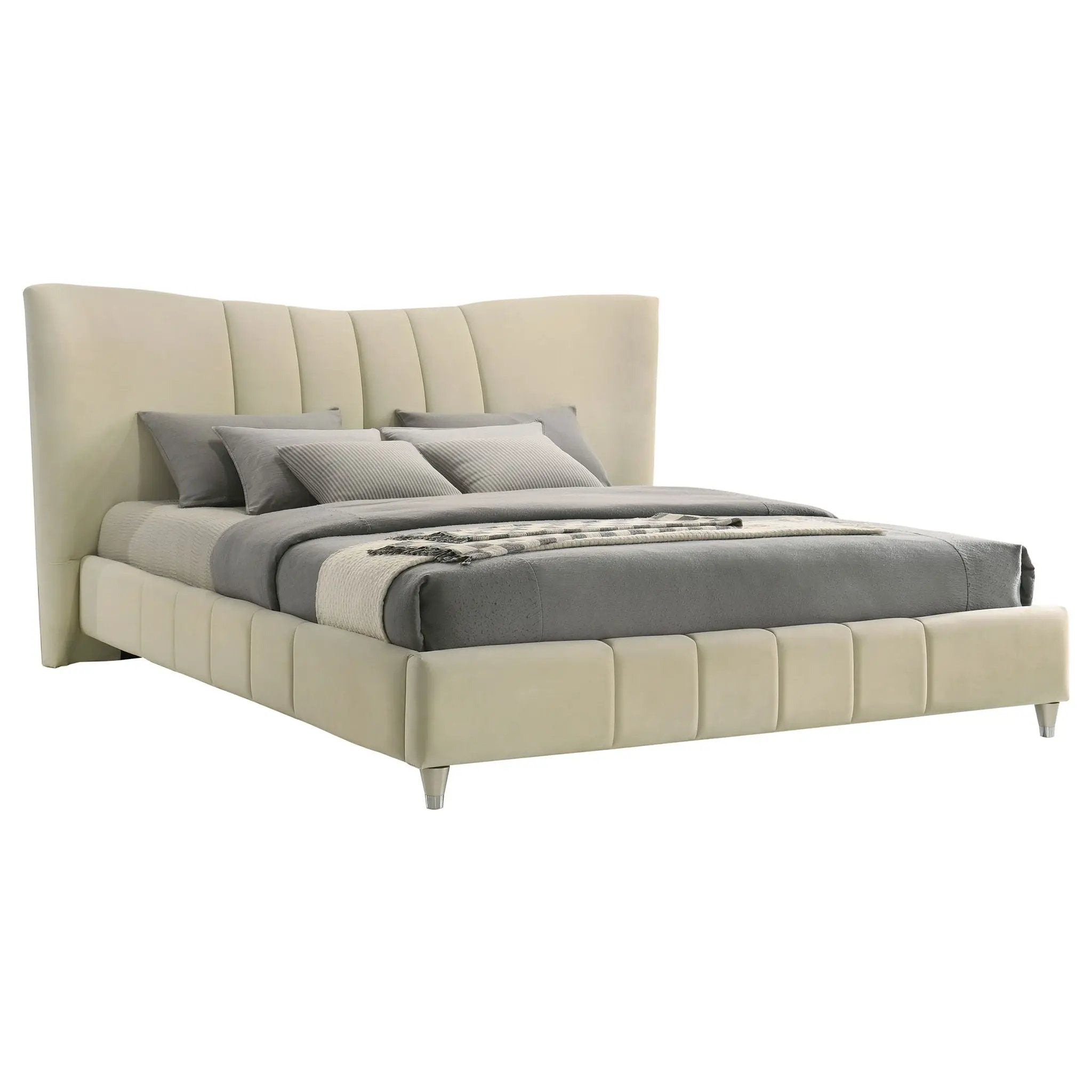 Evelyn Upholstered Eastern King Panel Platform Bed Ivory by Unique Piece Furniture