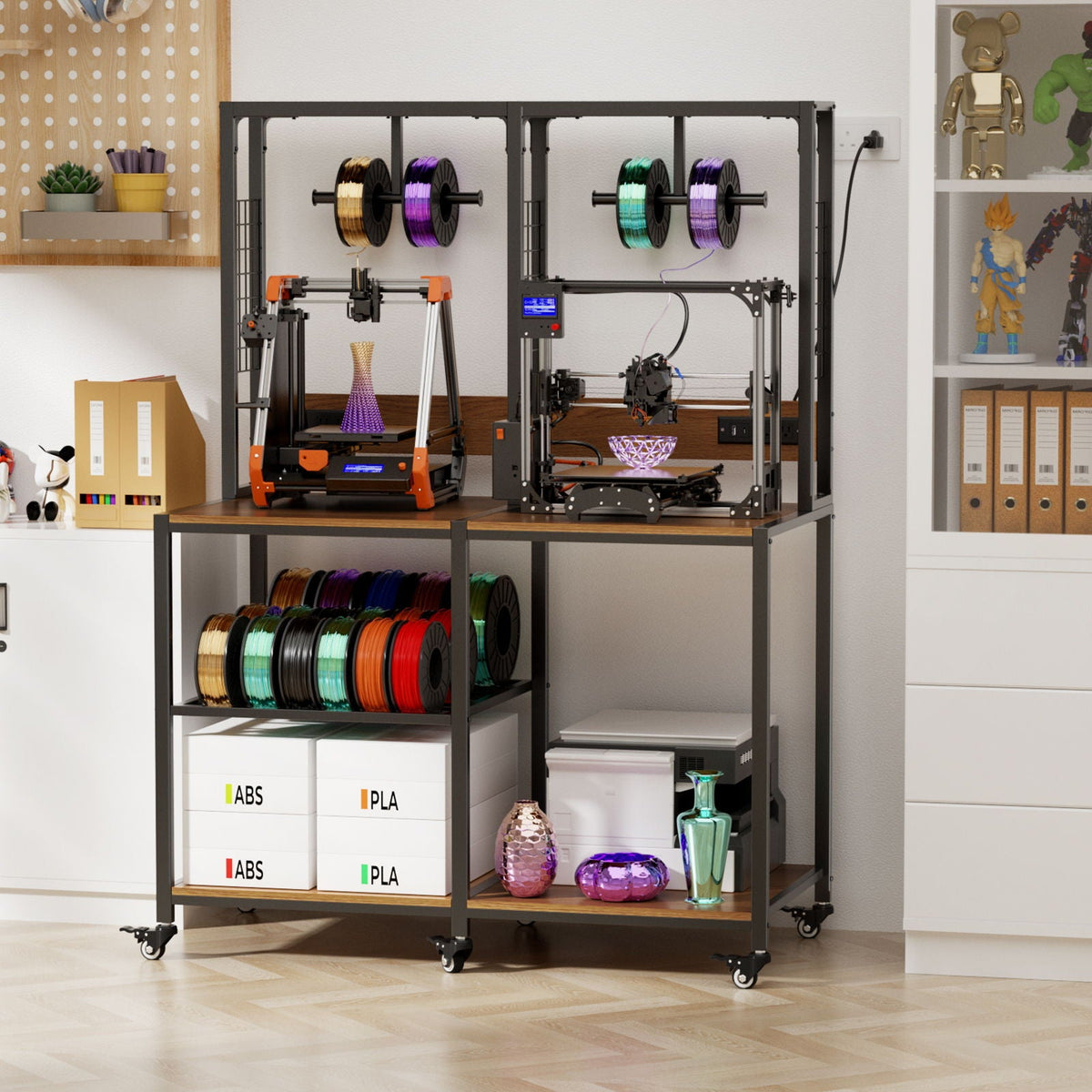 Double 3D Printer Stand with Filament Storage and Lockable Wheels - Black, photo 7 of 10