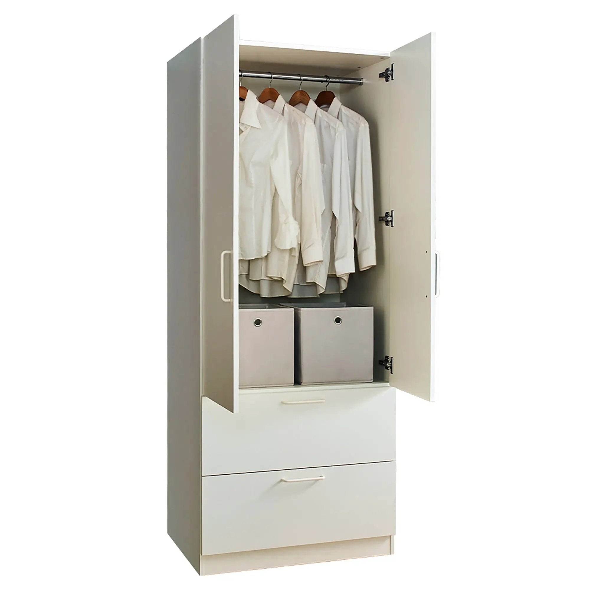 Emma - 2 Door Closet With 2 Drawers And Hanging Bars - White by HouseOfZazla