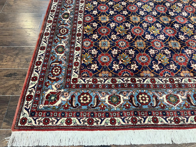 Persian Veramin Rug 7x11, Repeated Allover Pattern, Handmade Vintage Carpet, Navy Blue by Jewel Rugs