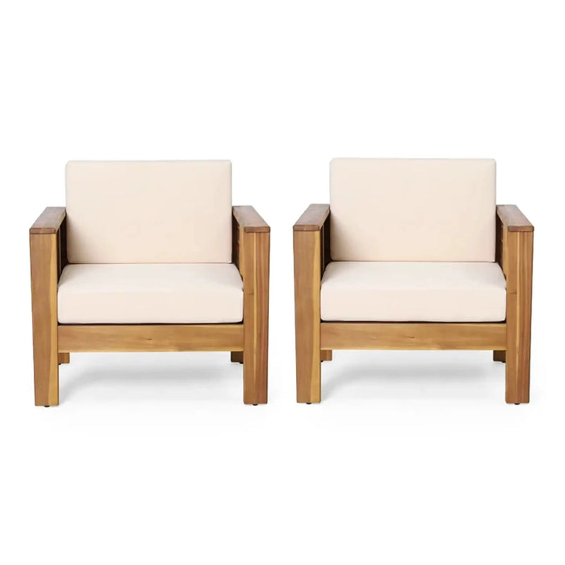 Set of 2 Outdoor Acacia Wood Club Chairs with Cushions by HouseOfZazla