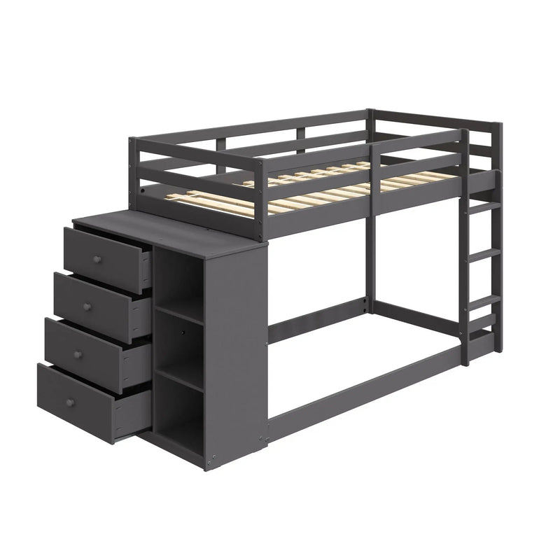 Gaston - Bunk Bed Twin Over Twin With 4 Drawers & 3 Compartments - Gray by HouseOfZazla