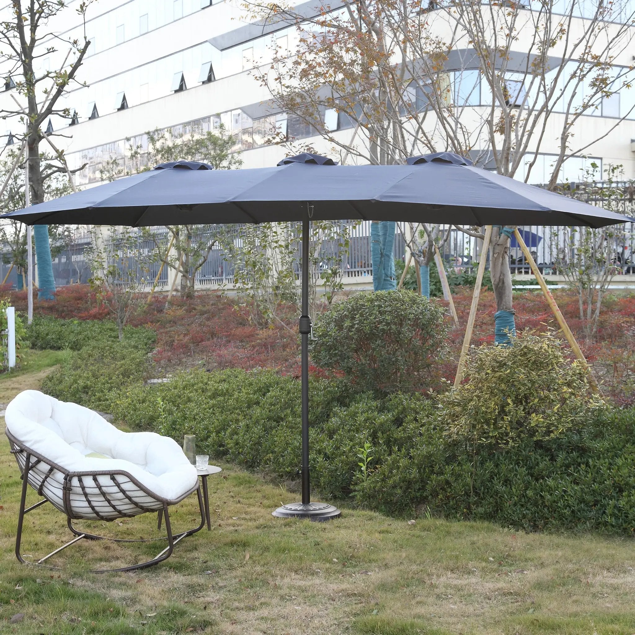 14.8 Ft Double Sided Outdoor Umbrella Rectangular Large with Crank (Navy Blue) (No Base) by HouseOfZazla