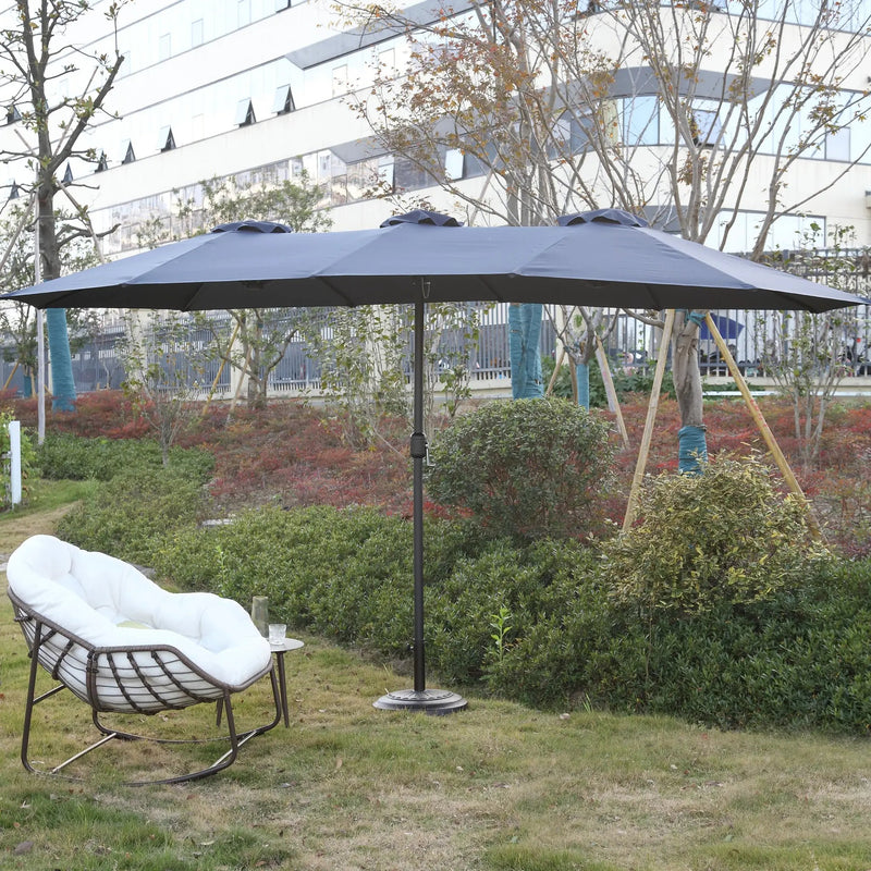 14.8 Ft Double Sided Outdoor Umbrella Rectangular Large with Crank (Navy Blue) (No Base) by HouseOfZazla