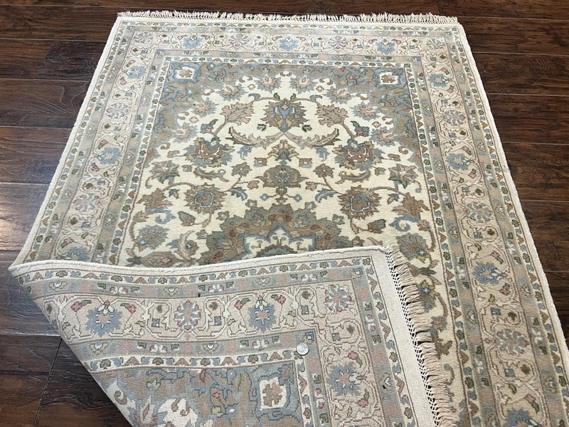 Indo Persian Rug 4x6, Floral Medallion, Beige, Handmade Wool Vintage Carpet 4 x 6 ft by Jewel Rugs