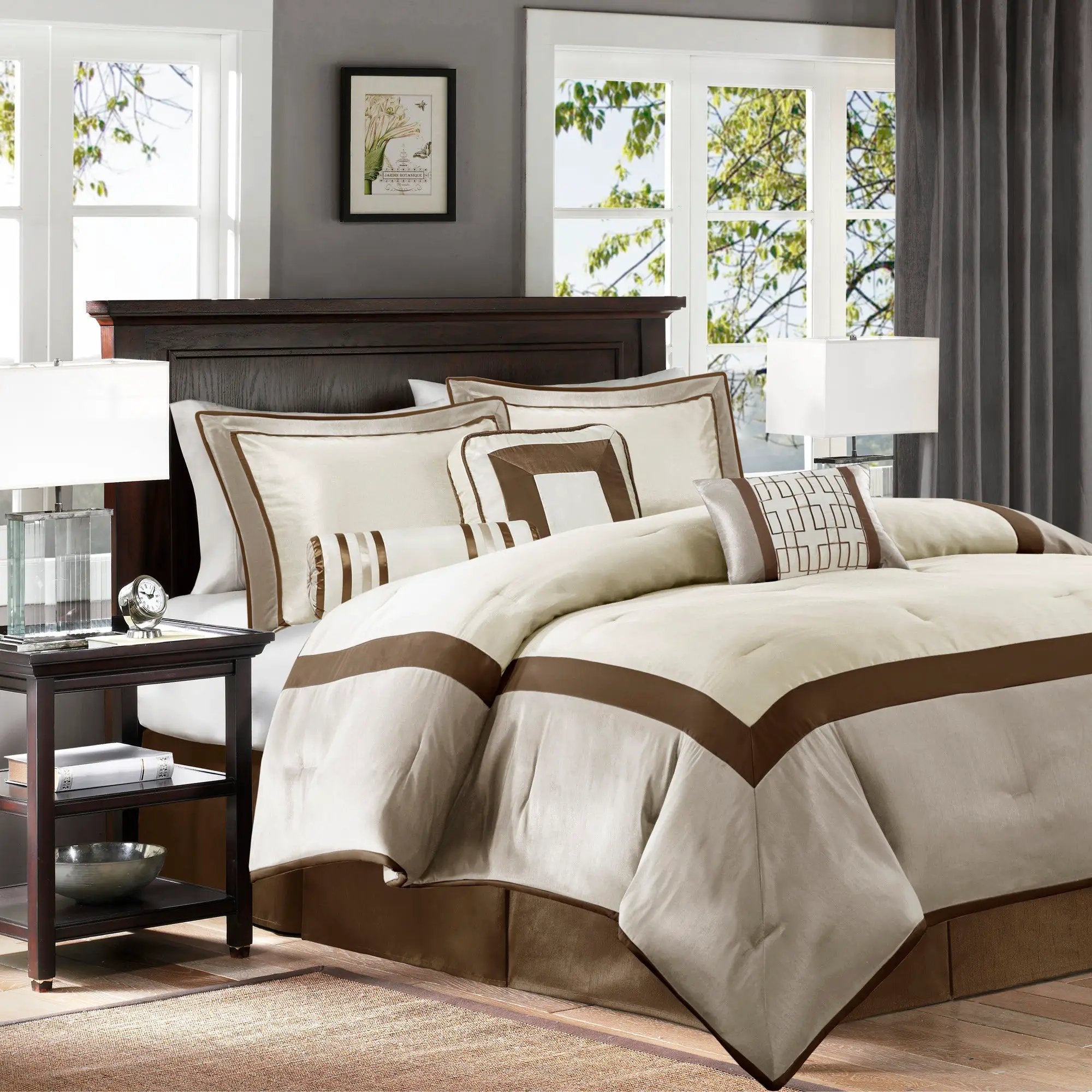 7 Piece Comforter Set Taupe/Brown King by HouseOfZazla