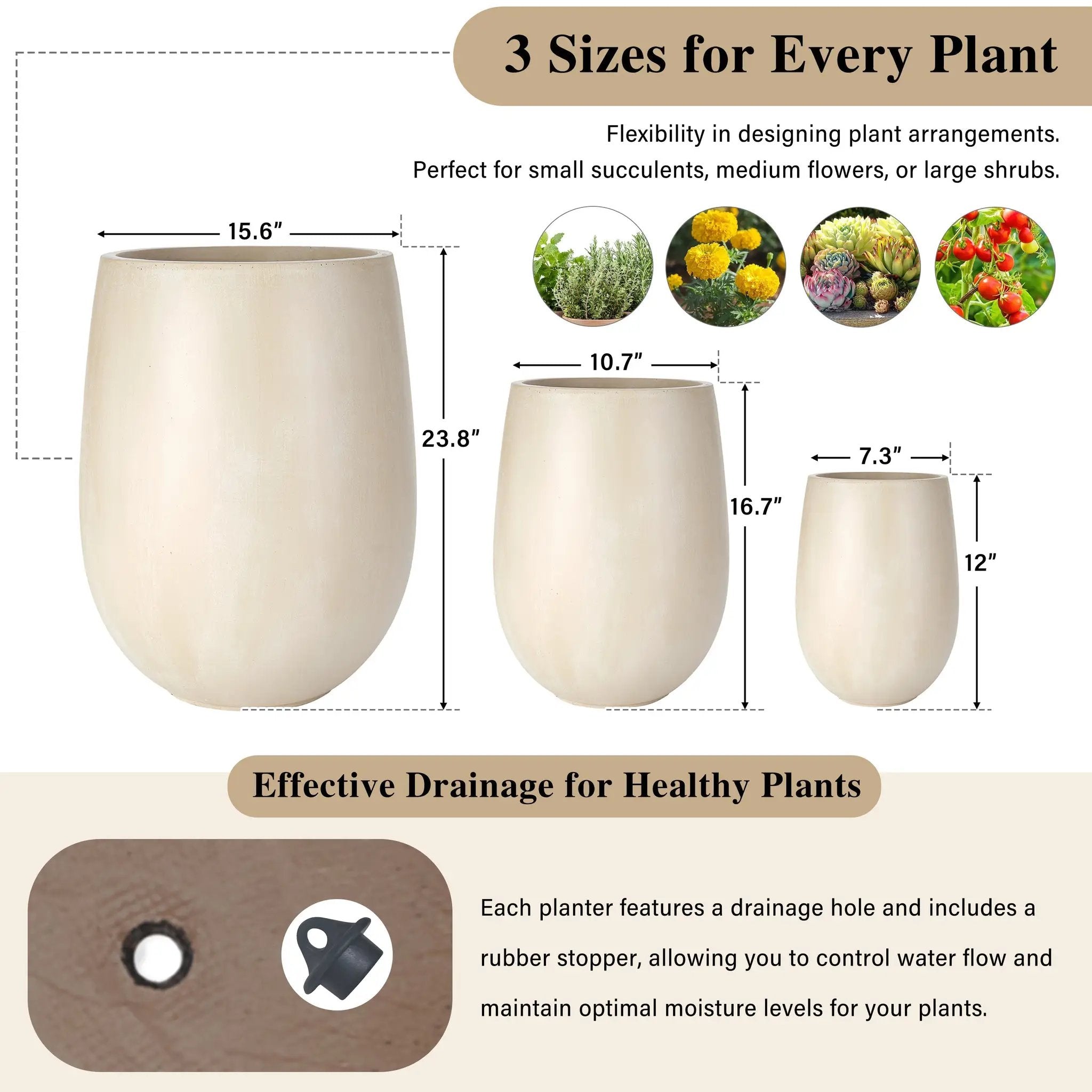 U_STYLE Lightweight Round MGO Outdoor Planter Set - 3 Sizes by HouseOfZazla
