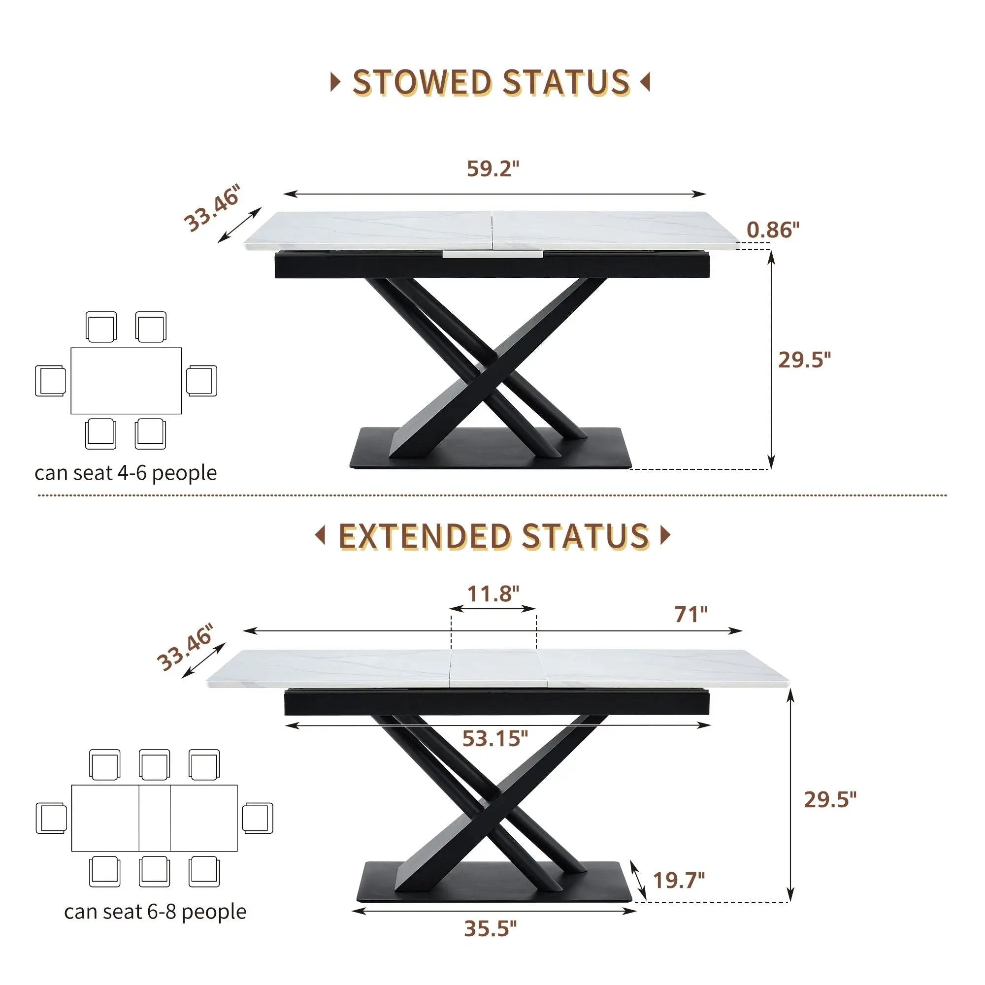 Dining Table With Geometric X Frame For Kitchen Or Dining Room - White Marble by Unique Piece Furniture