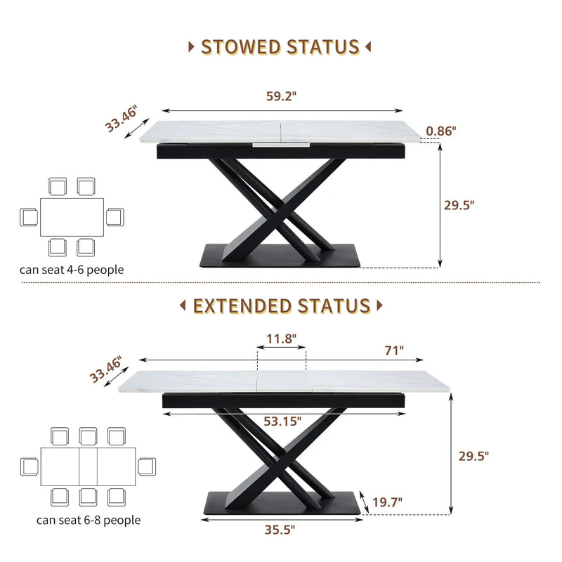 Dining Table With Geometric X Frame For Kitchen Or Dining Room - White Marble by Unique Piece Furniture