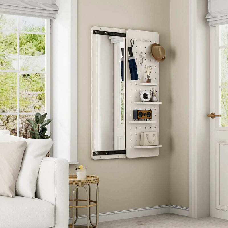 Wall Mounted Full Length Mirror With Shelf And Hook by Unique Piece Furniture