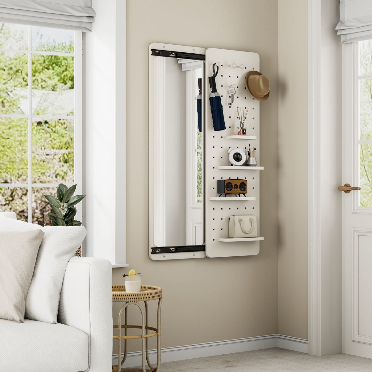 Full Length Wall Mounted Mirror with Shelf and Hook - Dark Brown, White, or Light Brown, photo 25 of 40