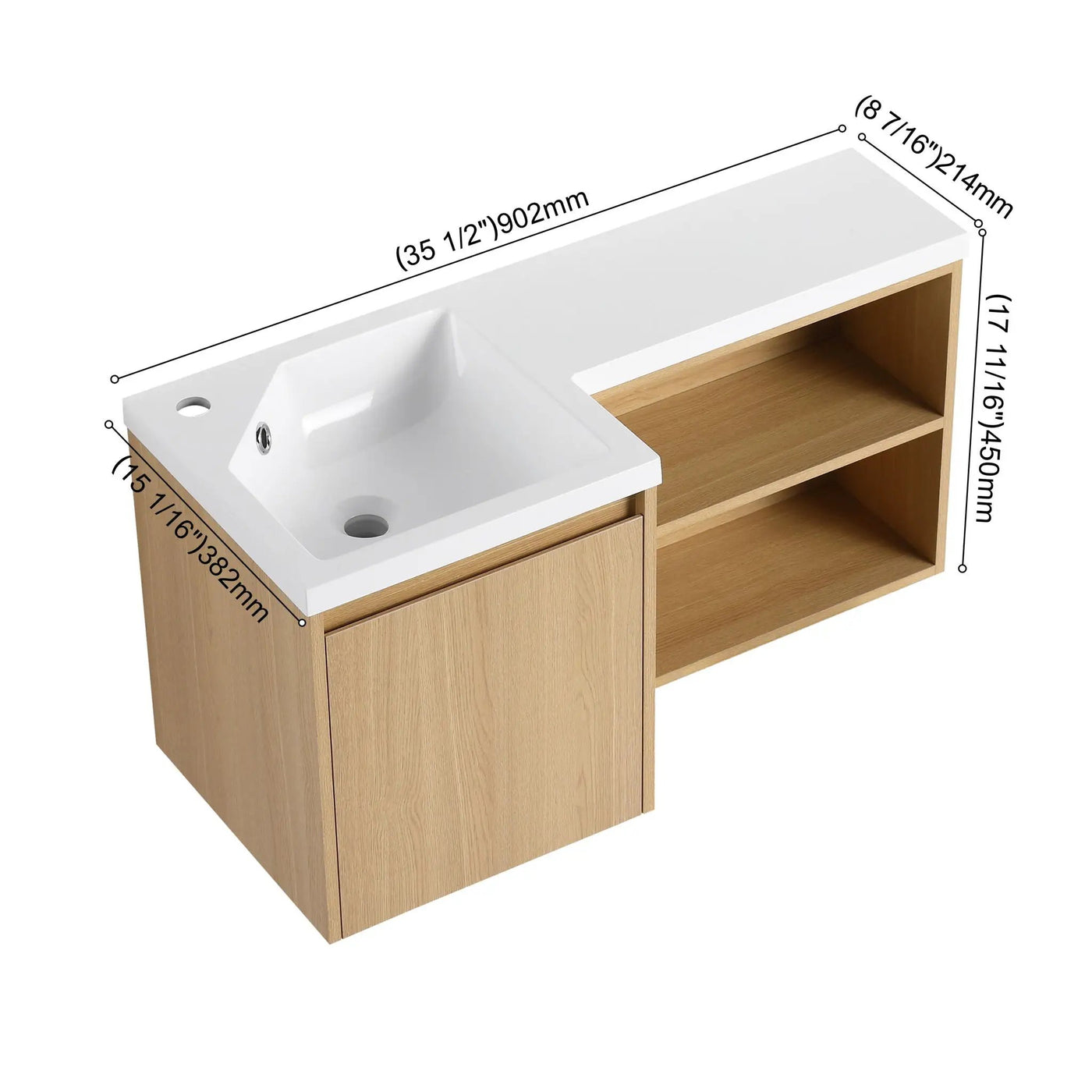 L-Shaped Wall Mounte Floating Bathroom Vanity With Integrated Sink by HouseOfZazla
