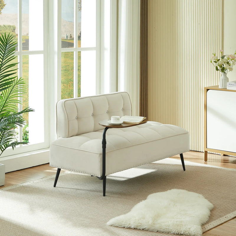 54-Inch Modern Two-Seater Velvet Sofa with Rotating Side Table by HouseOfZazla