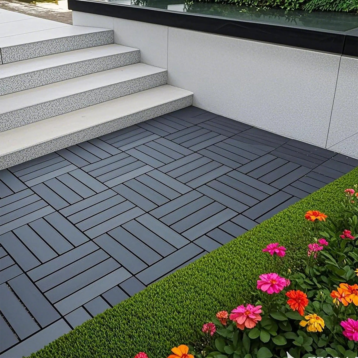 Plastic Interlocking 44 Pack Patio Deck Tiles, Square Waterproof Outdoor All Weather Use by HouseOfZazla