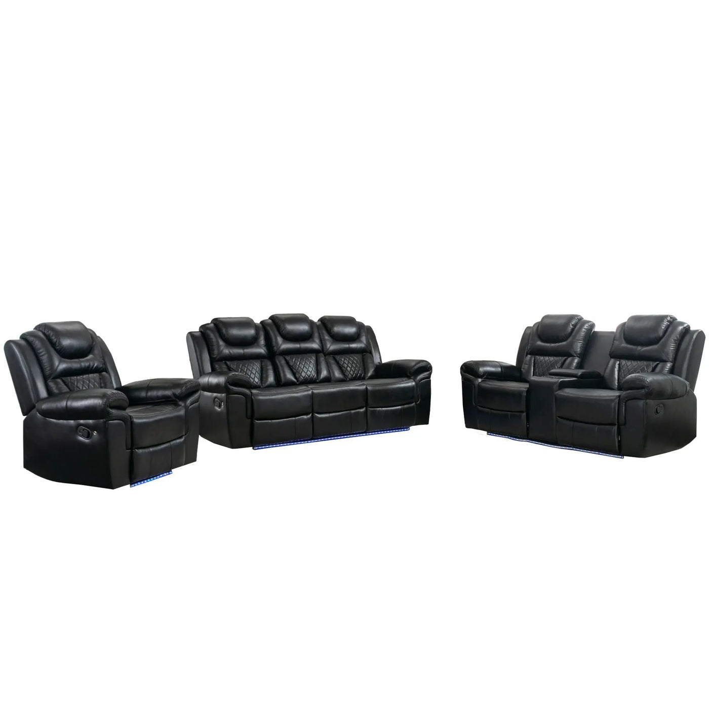 3 Pieces Recliner Sofa Sets Home Theater Seating Manual Recliner Chair With Center Console And LED Light Strip For Living Room by Unique Piece Furniture