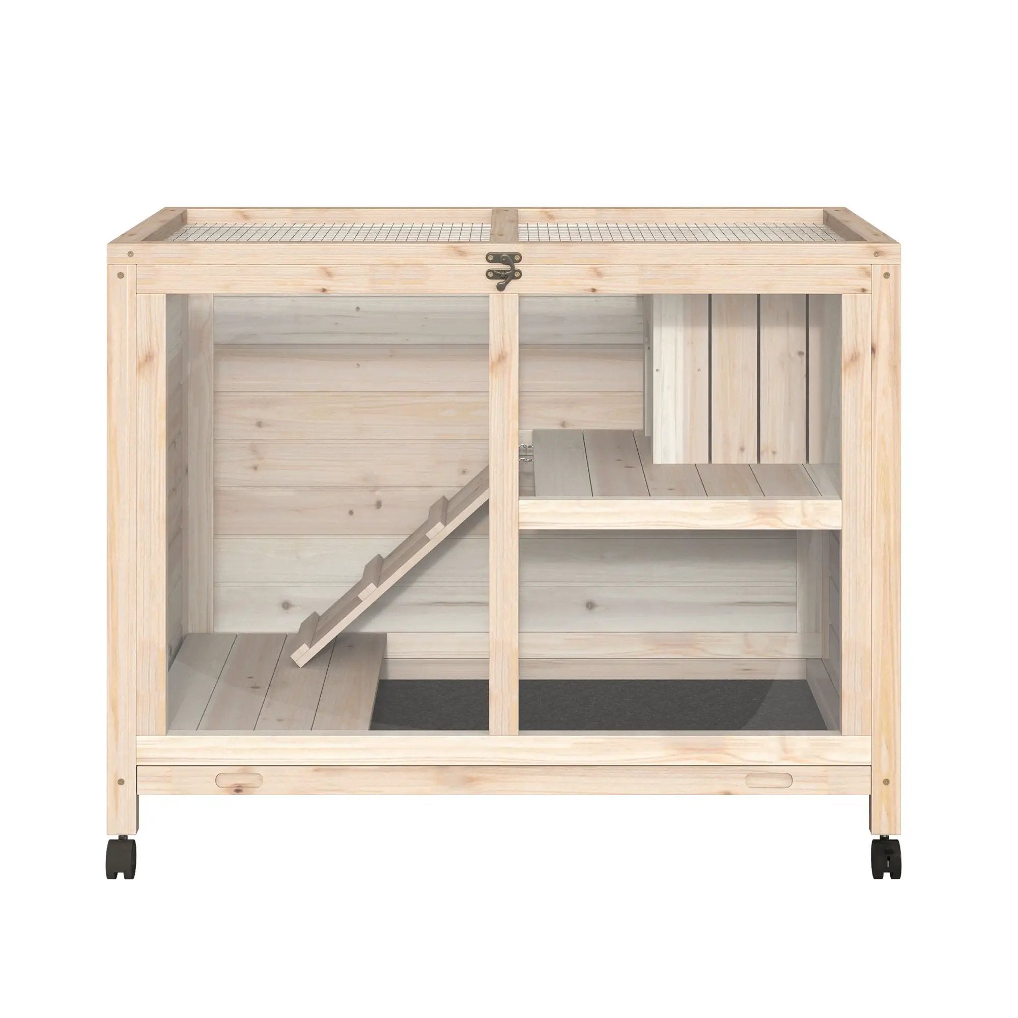 Pawhut - Indoor Rabbit Hutch With Wheels, Desk And Side Table Sized, Wood Rabbit Cage, Waterproof Small Rabbit Cage - Natural by HouseOfZazla