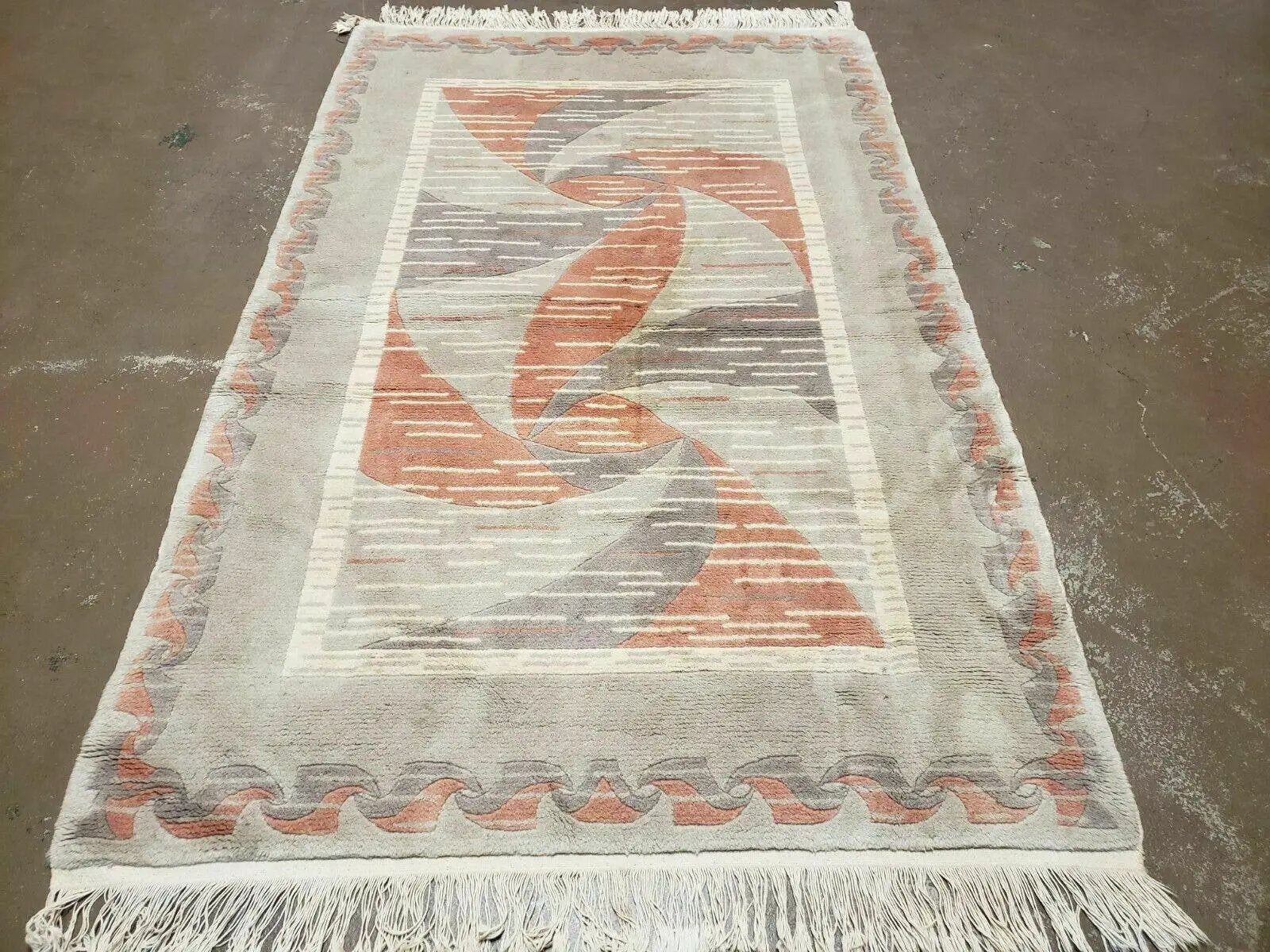 3' X 5' Handmade Modern Chinese Accent Rug - Silk on Cotton Carpet - Abstract Contemporary Design - Beige and Orange by Jewel Rugs