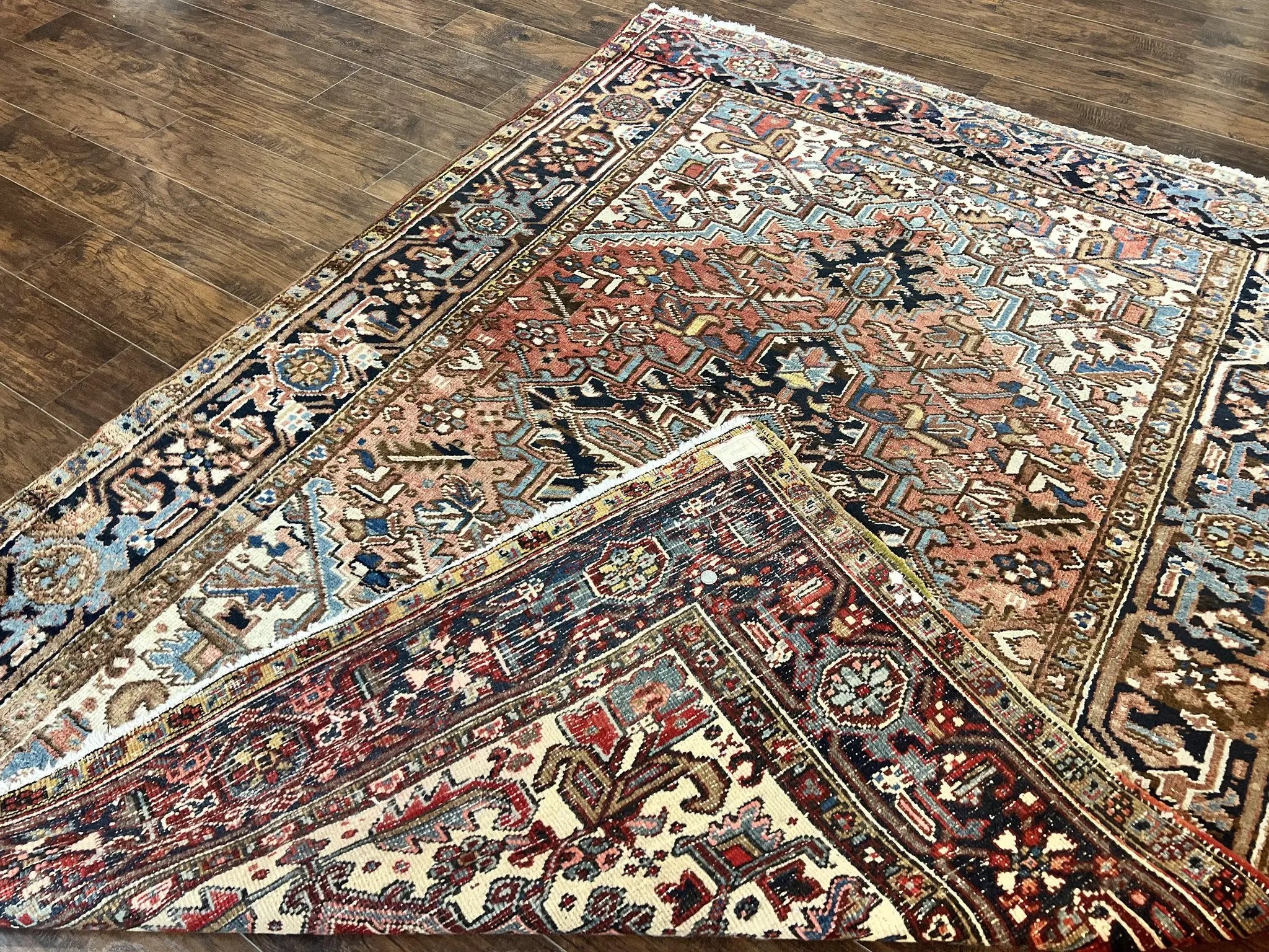 Antique Persian Heriz Rug 6x8, Geometric Medallion, 1920s Oriental Carpet, Handmade Wool Rug by Jewel Rugs