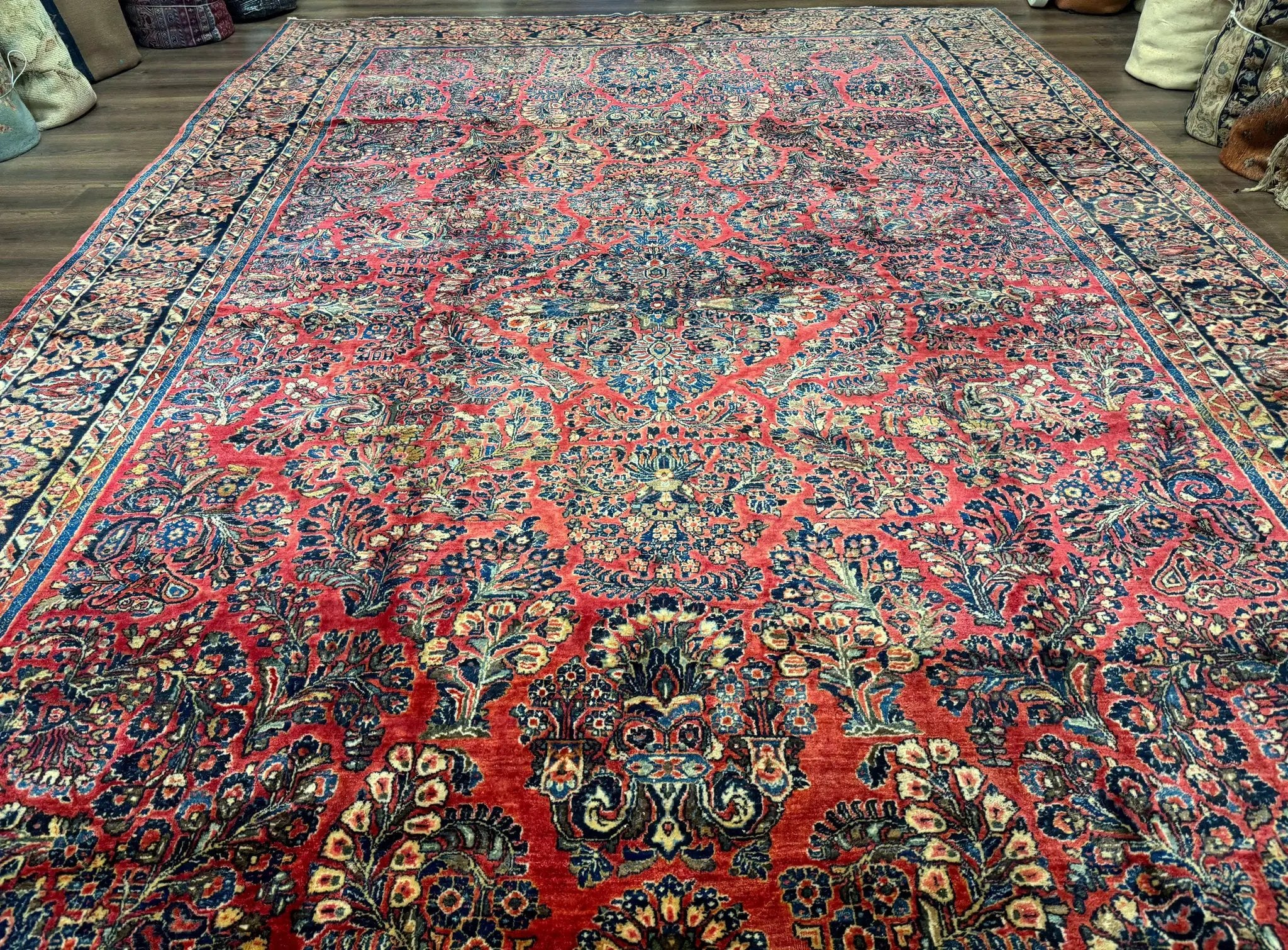 Palace Size Persian Sarouk Rug 10x16, Rare Size, Red, Large Antique Persian Carpet by Jewel Rugs