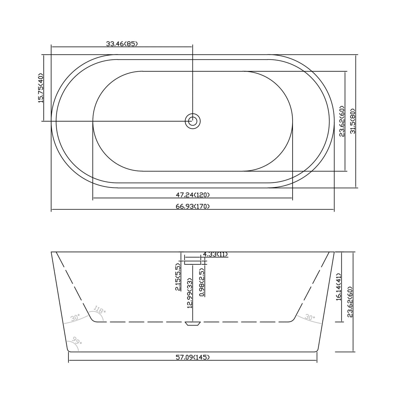 Gloss Freestanding Bathtub With Drain, Stand Alone Soaking Tub by HouseOfZazla