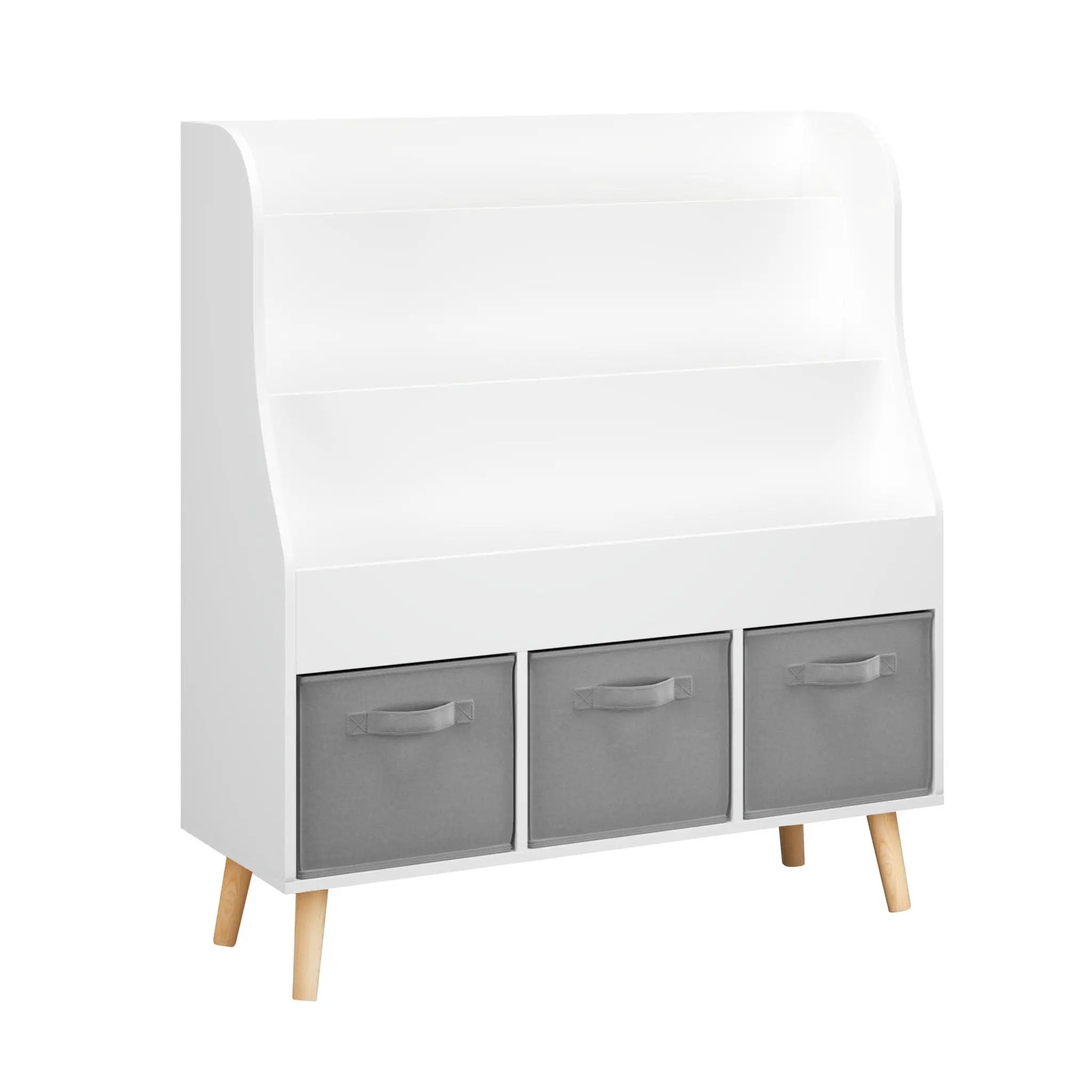 Bookshelf With 3 Storage Bins, Book Display Organizer, Front Facing Book Rack - White by HouseOfZazla