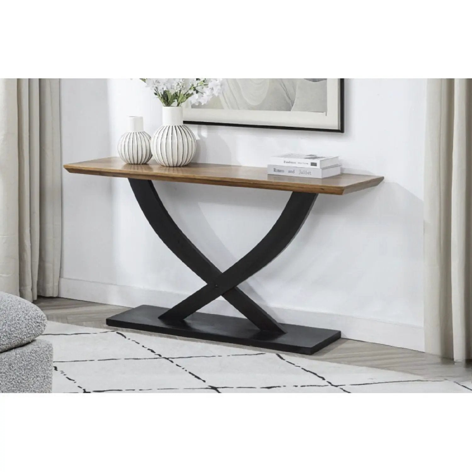 Entryway Console Table With Cross Legs Design - Natural / Espresso by Unique Piece Furniture