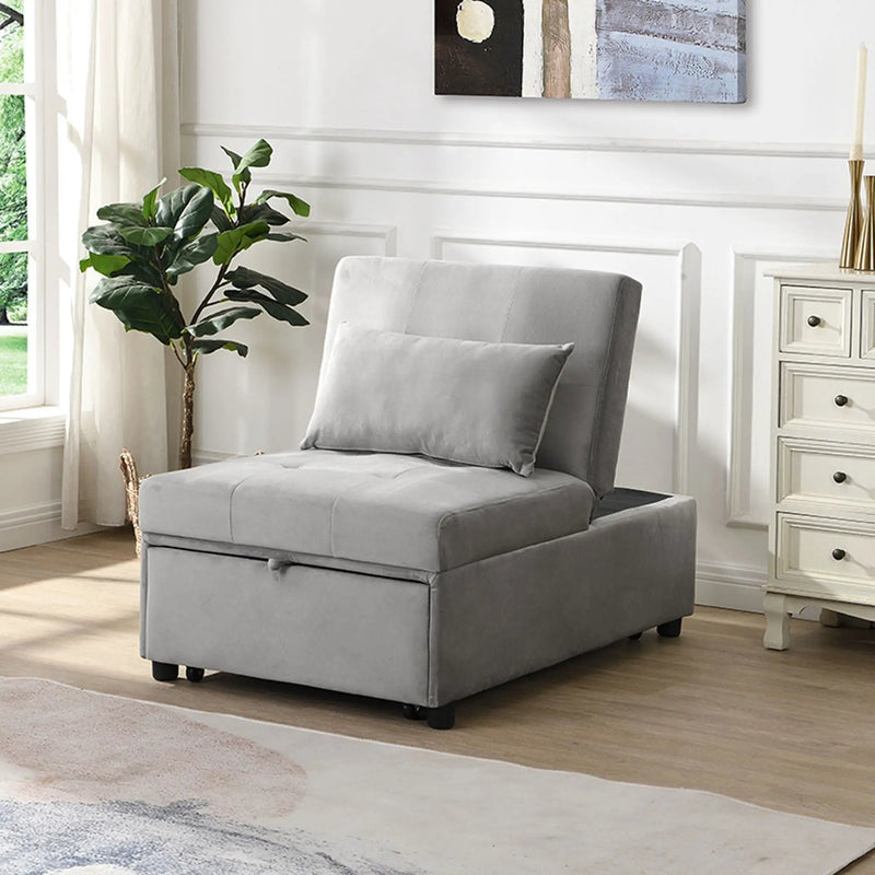 Folding Ottoman Sofa Bed - Gray Fabric by Unique Piece Furniture