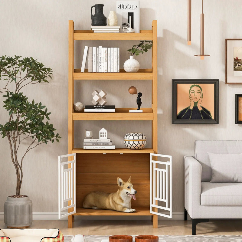 Modern Furniture Style 2 In 1 Pet Friendly Dog Crate Ladder Bookcase - Ancient Oak by Unique Piece Furniture