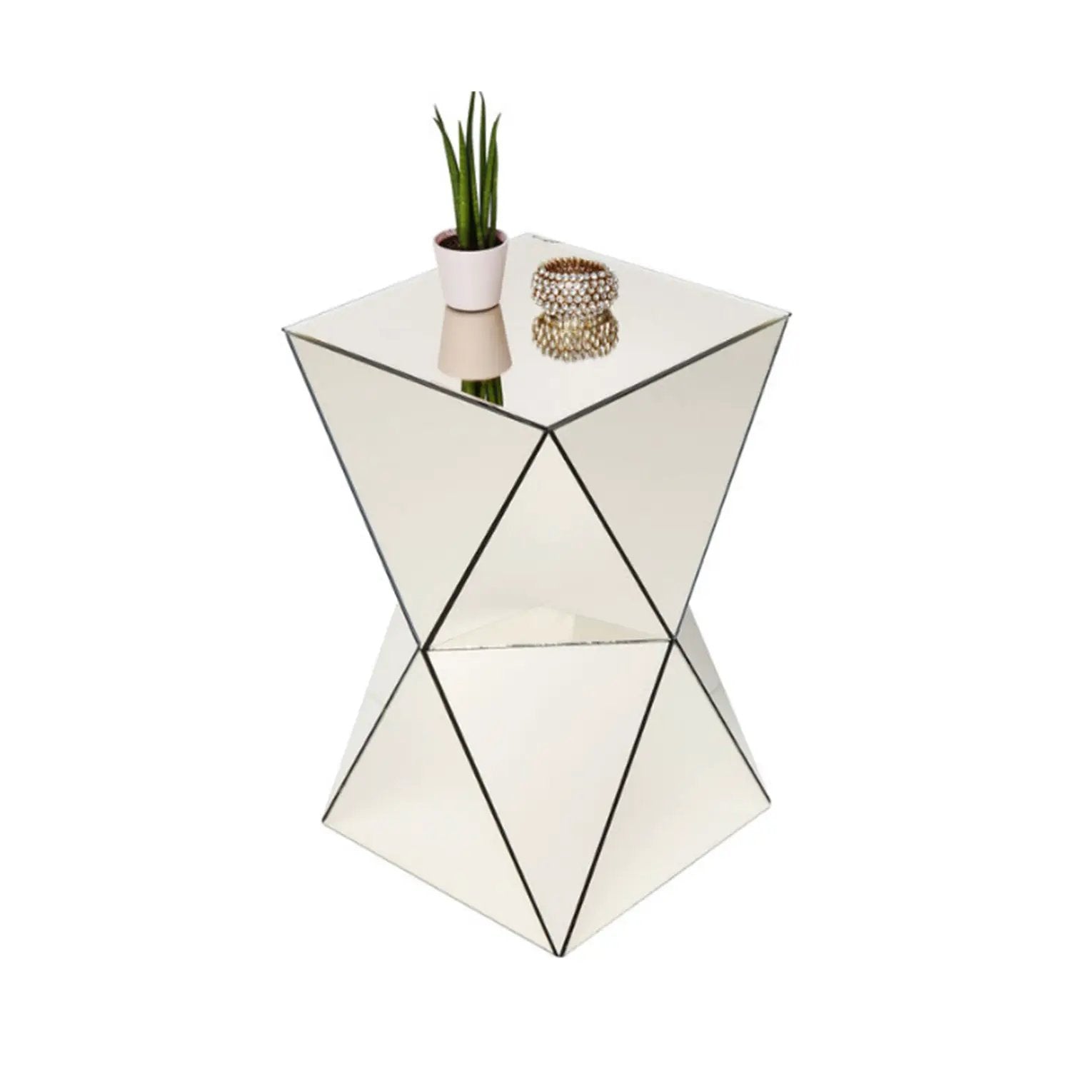 Champagne Mirrored Geometric Side Table by HouseOfZazla