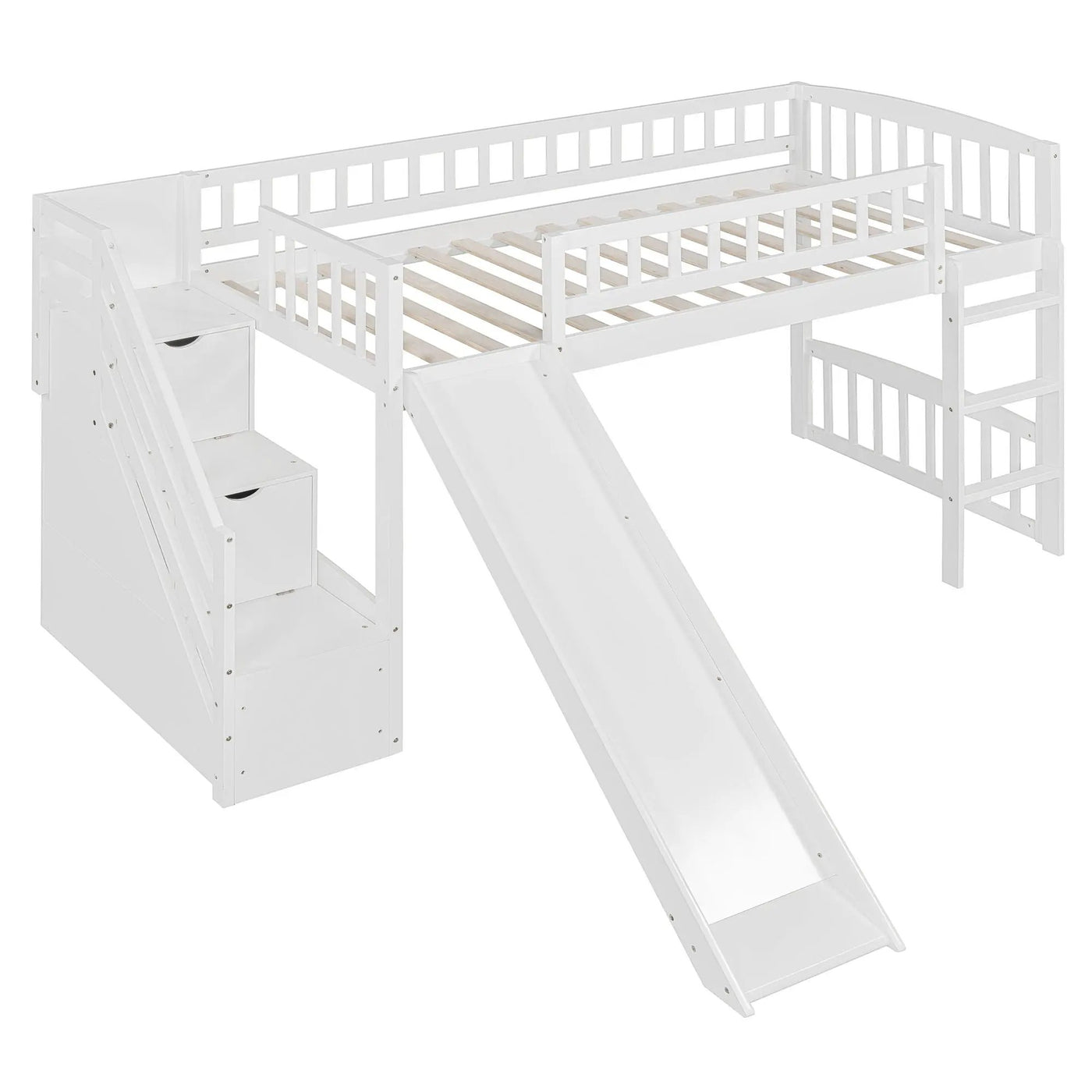 Loft Stairway Bed With 2 Drawers, Convertible Ladder And Slide by HouseOfZazla