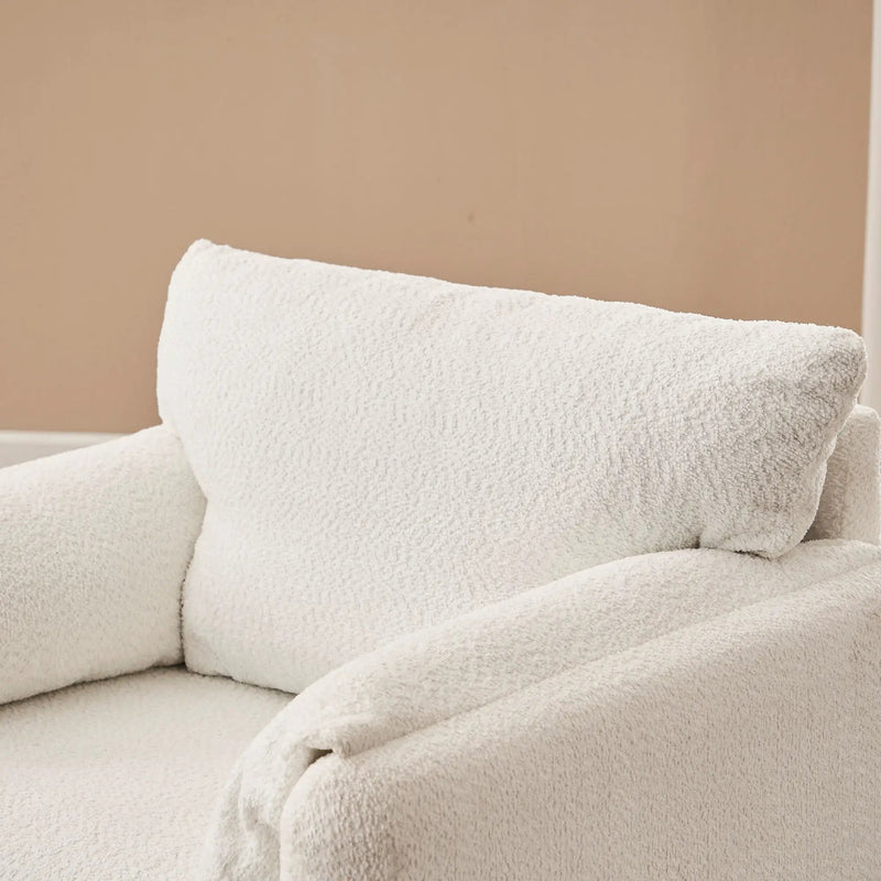 Fixed Modern Accent Chair Single Seater Plush Chenille Lounge Chair With High Resilience Cushion - Ivory White by HouseOfZazla