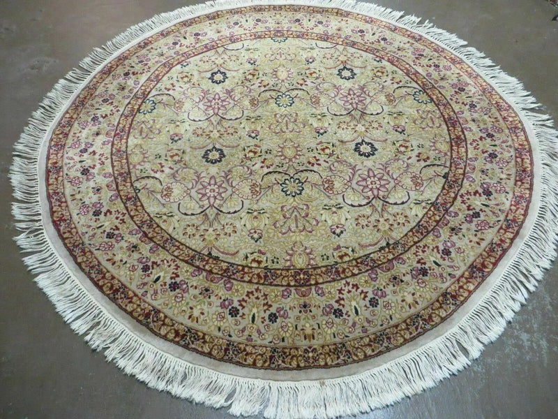 6' Handmade Fine Indian Wool Rug Carpet Round Silk Accent Beauty by Jewel Rugs