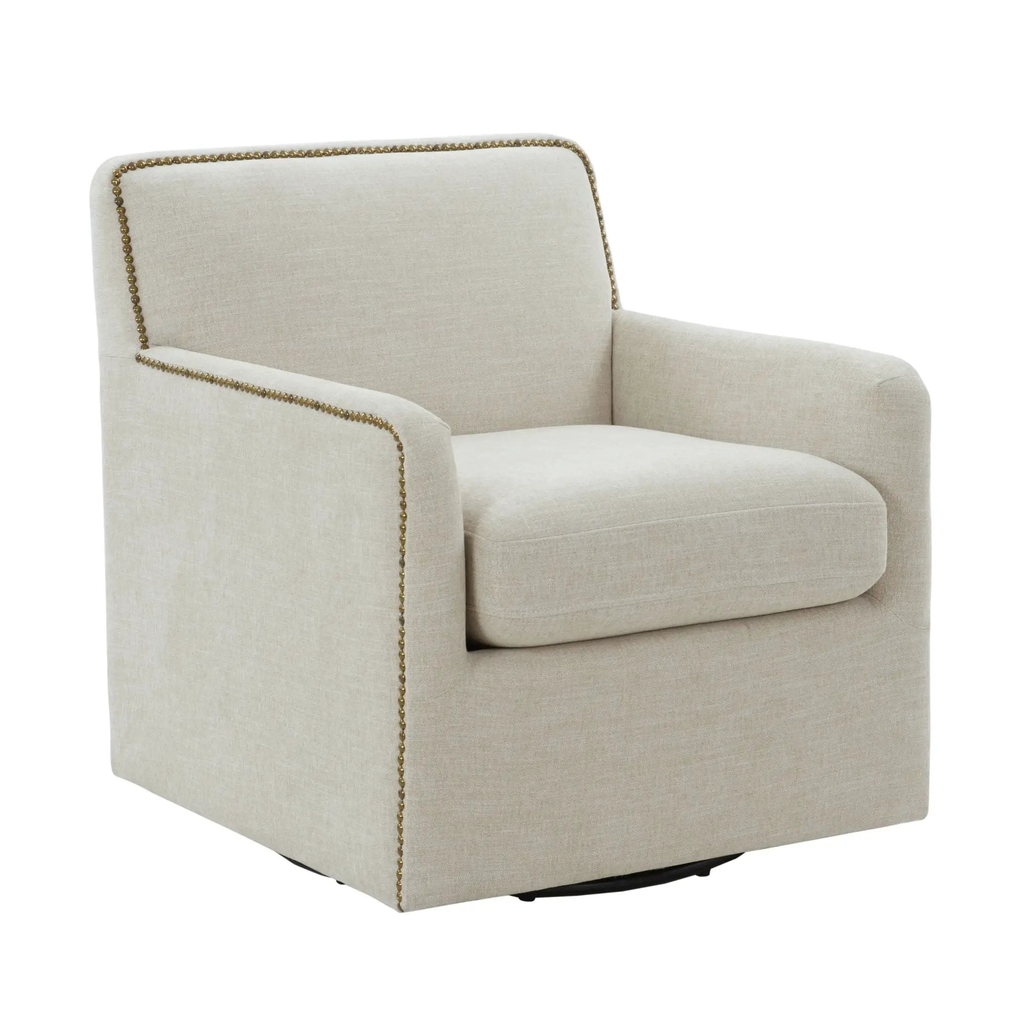 Tolland - Swivel Accent Chair With Antique Brass Nailhead Trim - Beige by HouseOfZazla