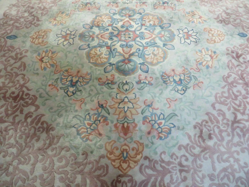 9' X 12' Vintage Handmade Chinese Carving Sculpture Wool Rug Flower Design Pink Carpet by Jewel Rugs