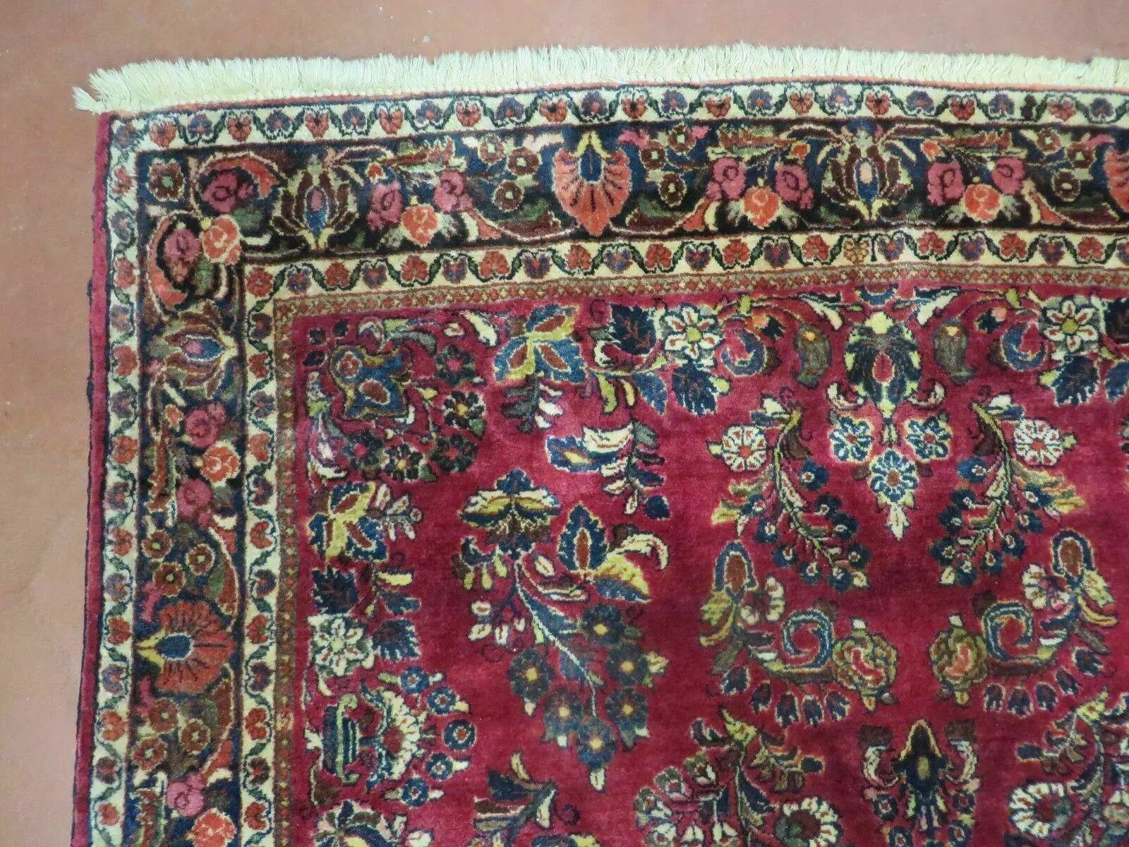 Persian Sarouk Rug 4x6, Red, Floral, Antique by Jewel Rugs