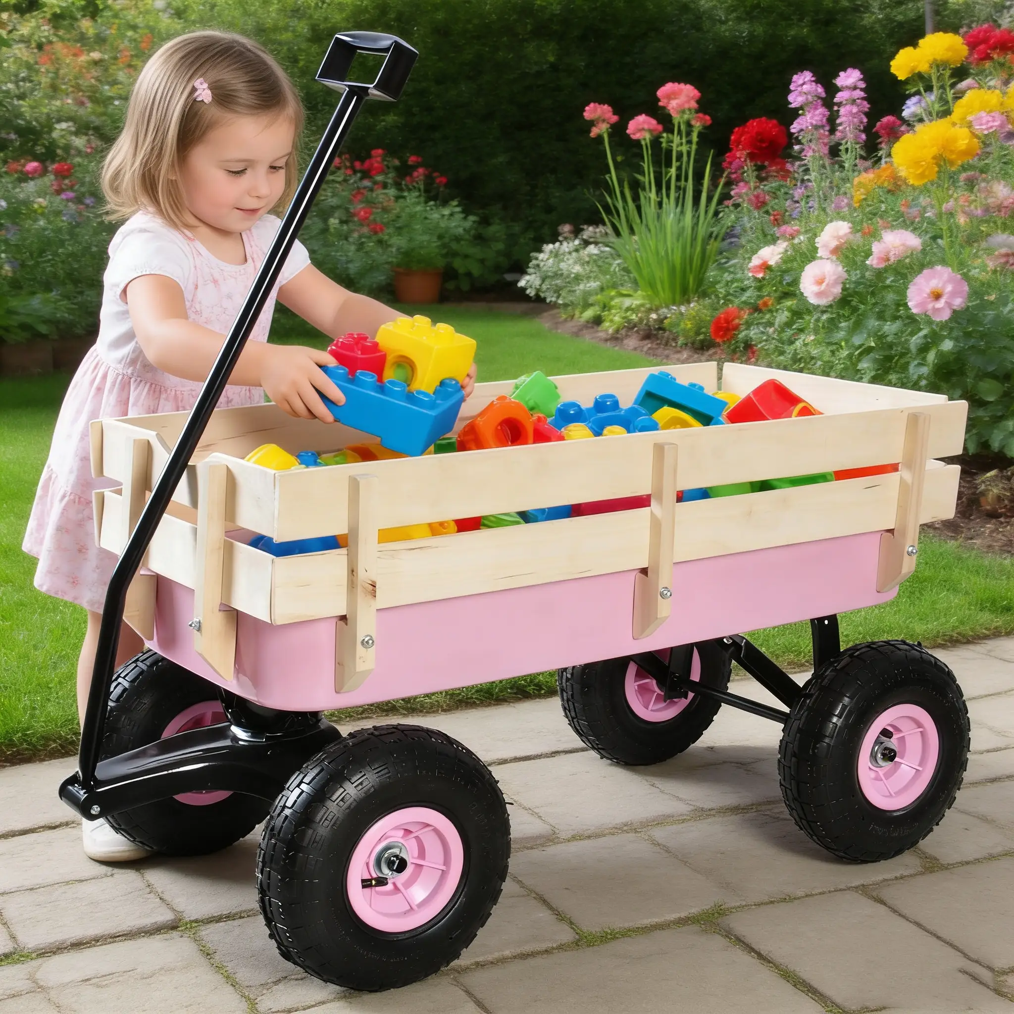 Outdoor Wagon All Terrain Pulling with Wood Railing by HouseOfZazla