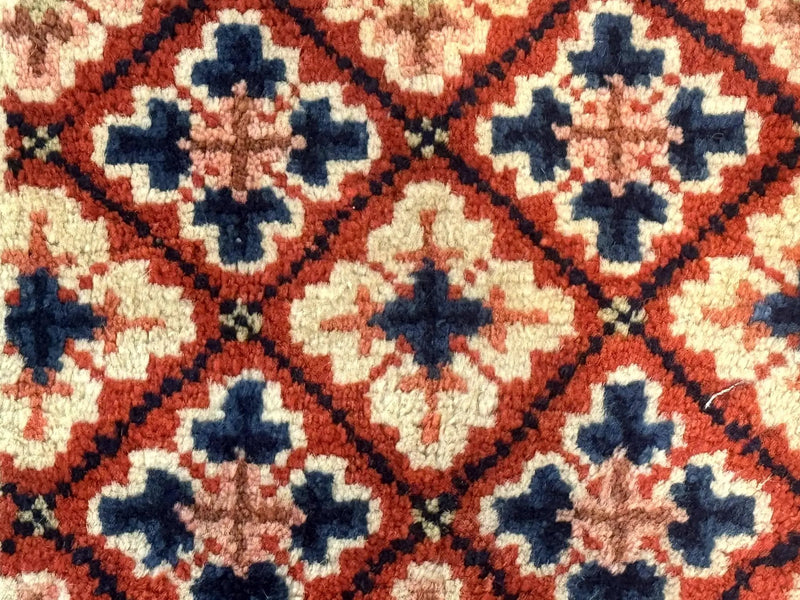 Small Antique Chinese Rug 2x2, Red Blue Square Rug Mat, Handmade, Tibetan Rug by Jewel Rugs
