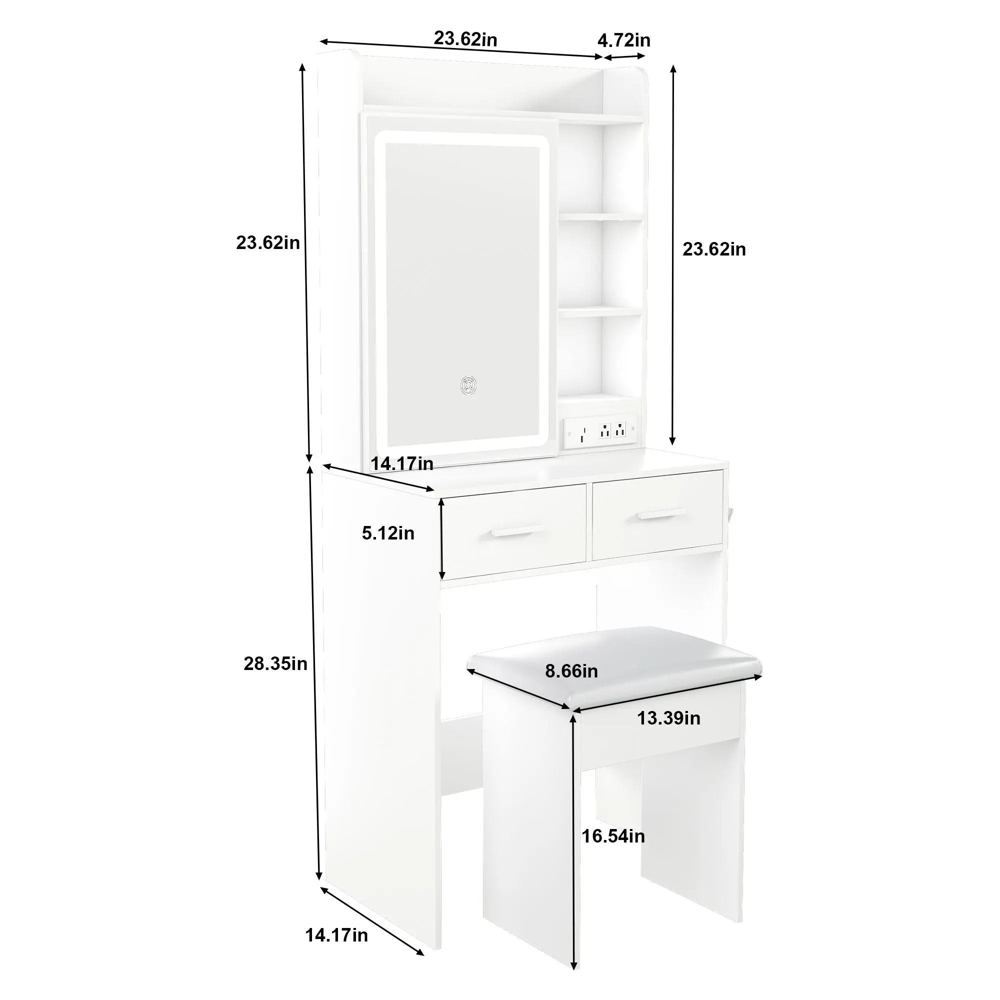 Space Saving Makeup Vanity Desk With Mirror & Adjustable LED Lights by HouseOfZazla