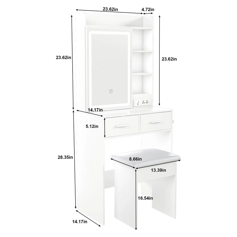 Space Saving Makeup Vanity Desk With Mirror & Adjustable LED Lights by HouseOfZazla