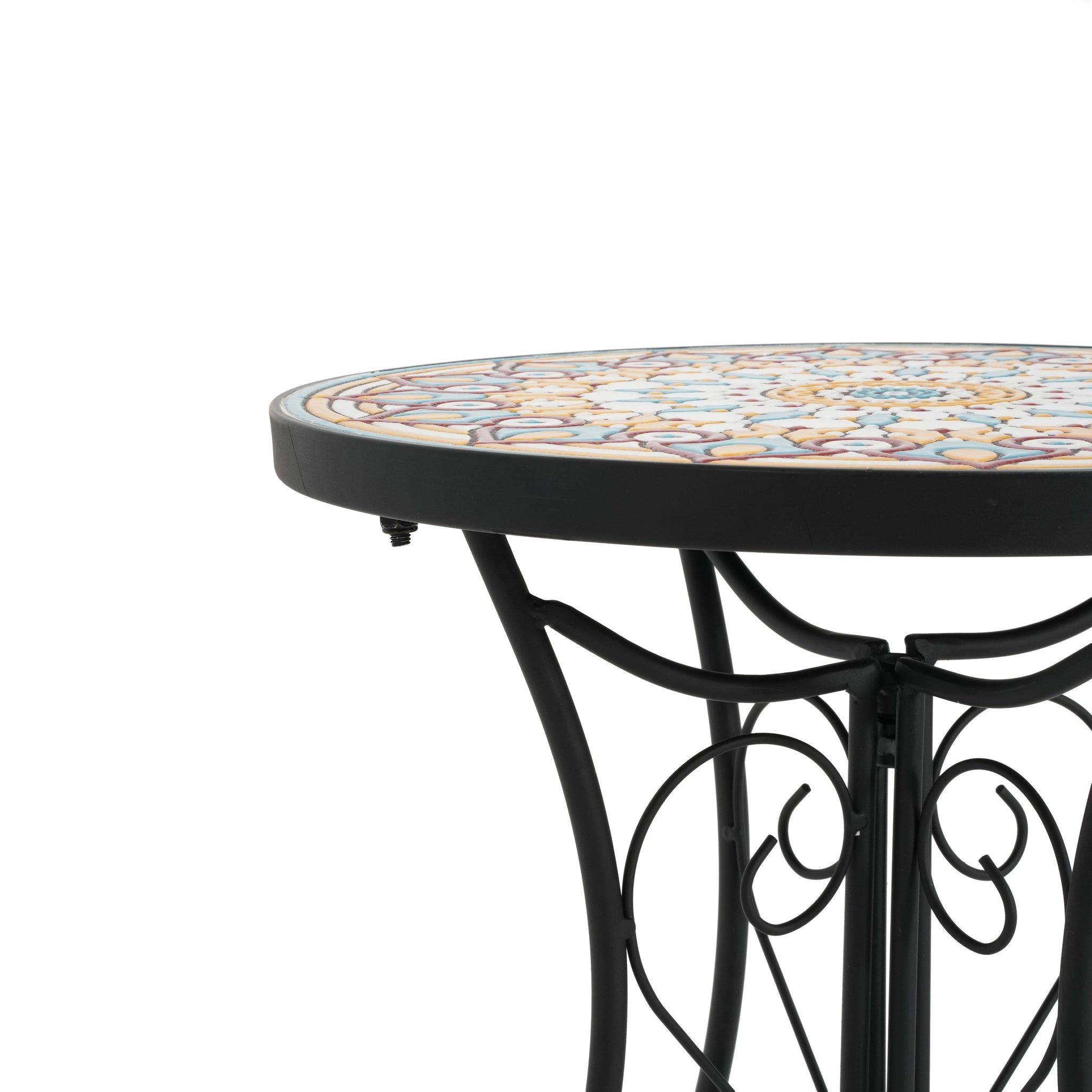 Round Ceramic Outdoor Side Table, Colorful + Black by HouseOfZazla
