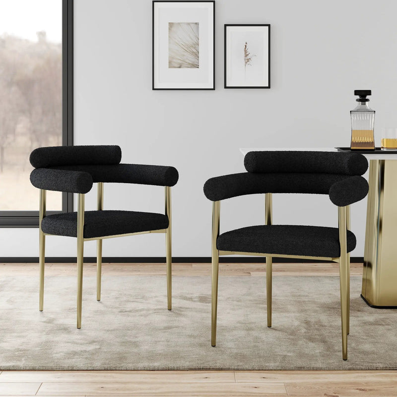 Dining Chairs (Set of 2), Mid-Century Modern Dining Chairs, Kitchen Dining Room Chairs, Round Boucle Backrest Sherpa Dining Chair With Brushed Metal Legs by HouseOfZazla