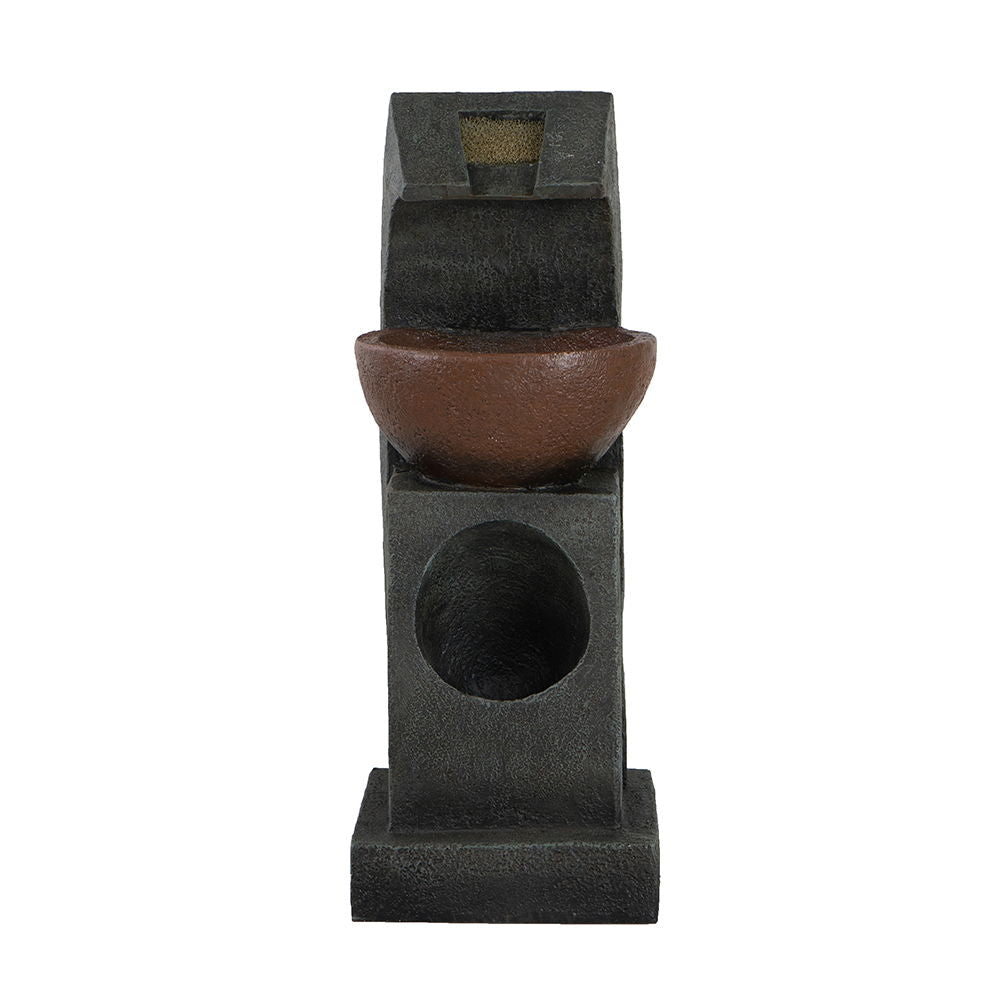 Sculptural Water Fountain With Bowl Basin, Light And Pump