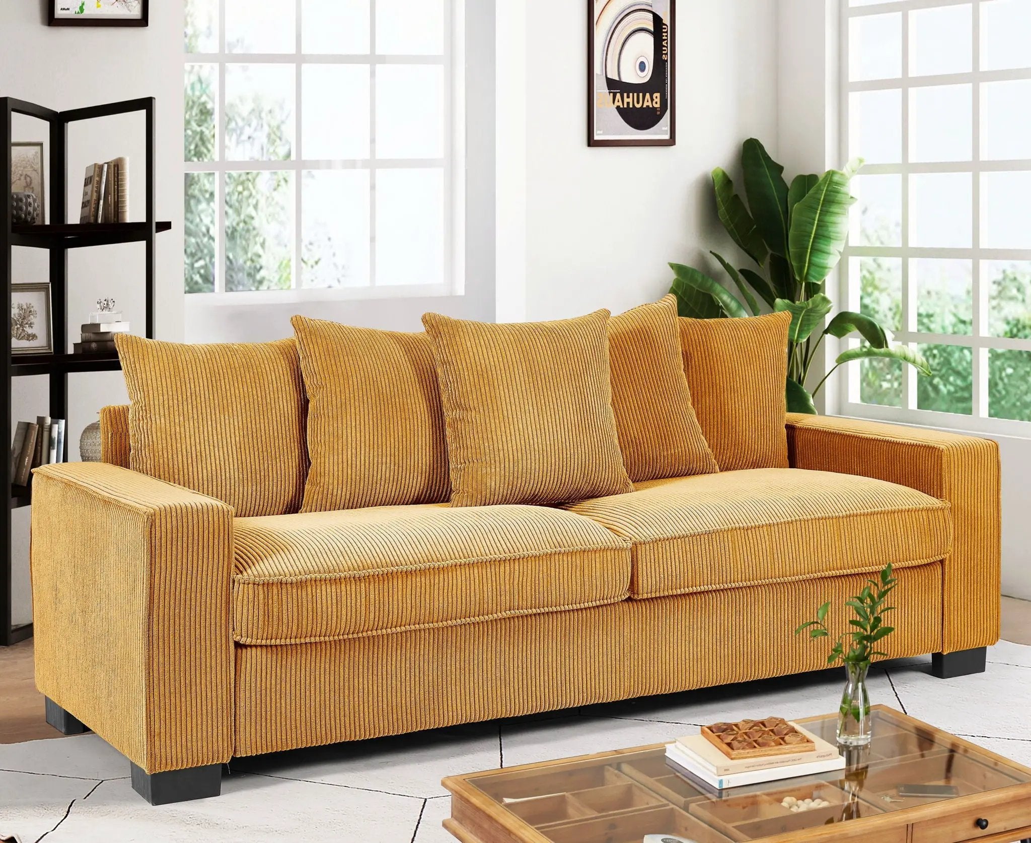 Luxe Sofa With 5 Matching Toss Pillows, Sleek Design, Spacious And Comfortable 3 Seater Couch by HouseOfZazla
