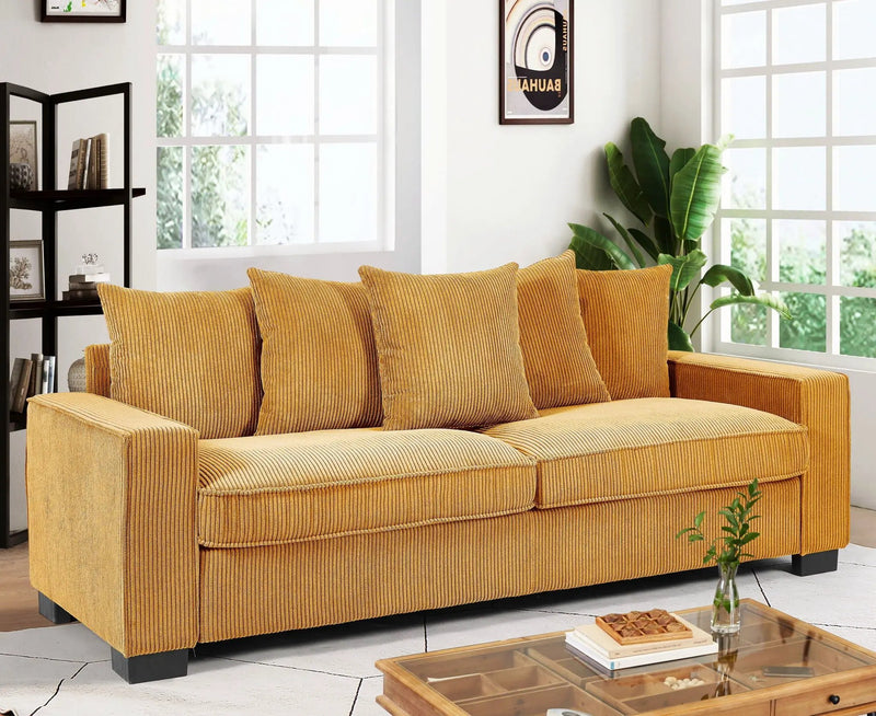 Luxe Sofa With 5 Matching Toss Pillows, Sleek Design, Spacious And Comfortable 3 Seater Couch by HouseOfZazla
