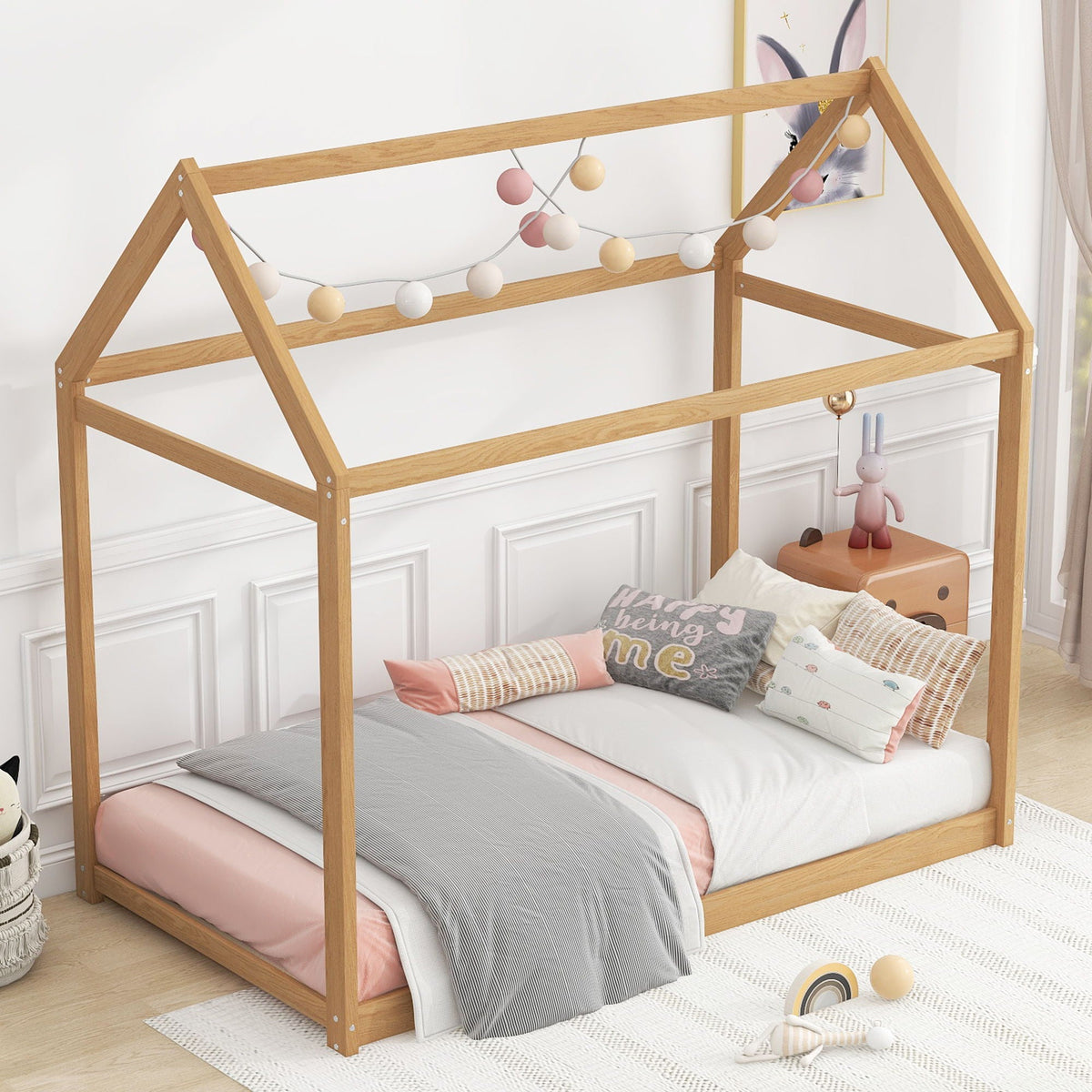 Wooden House Shaped Platform Bed with Low Profile - Twin Size, photo 21 of 27