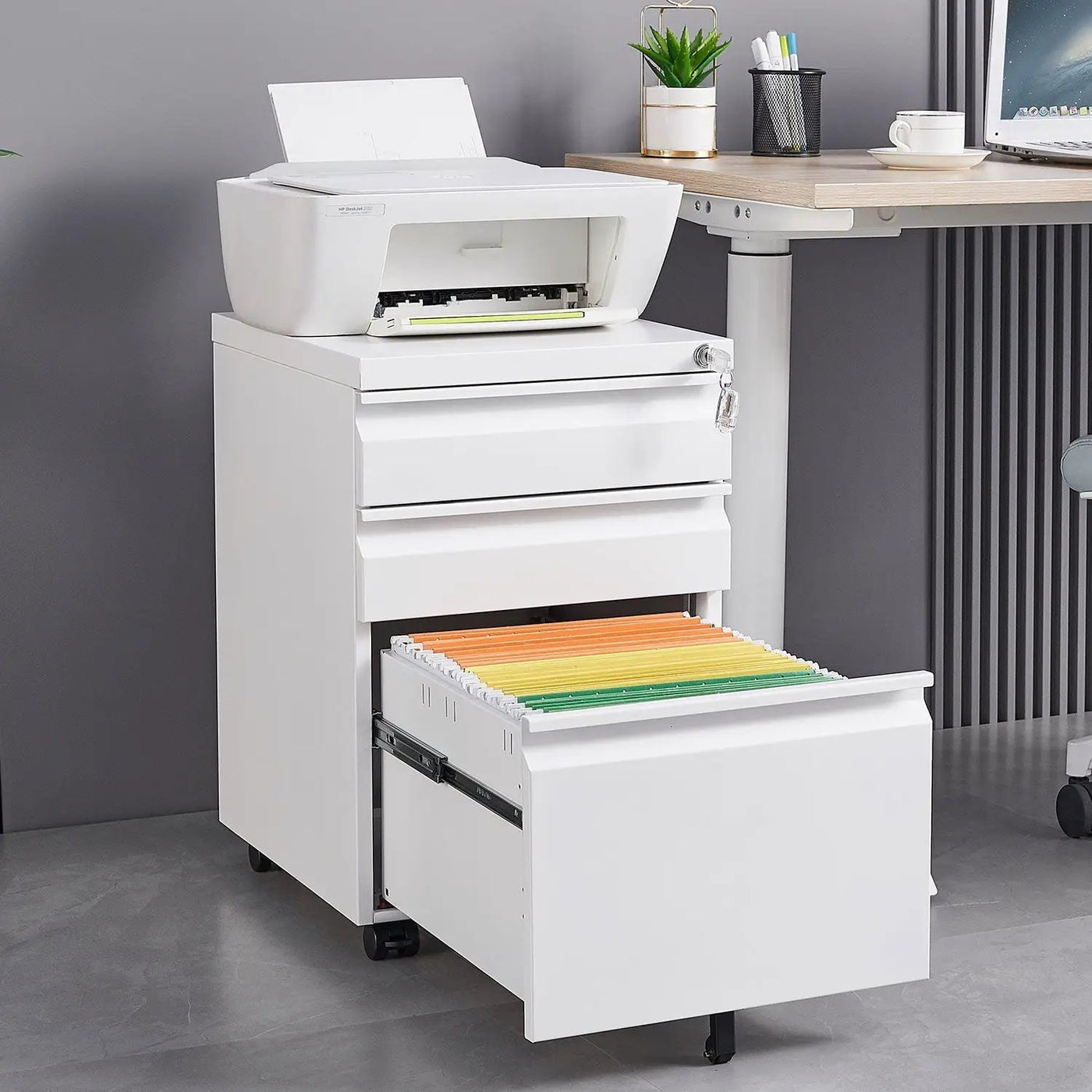 Contemporary 3 Drawer Mobile Filing Cabinet With Lock, Metal Office Storage For Legal / Letter Size by HouseOfZazla
