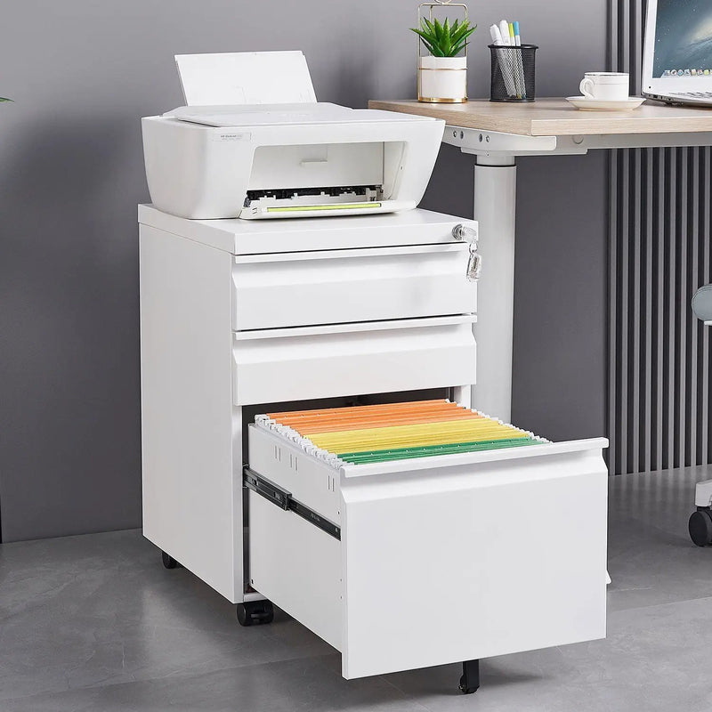Contemporary 3 Drawer Mobile Filing Cabinet With Lock, Metal Office Storage For Legal / Letter Size by HouseOfZazla