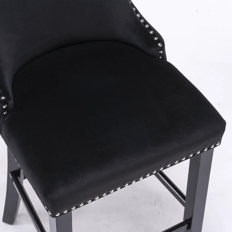 Contemporary Upholstered Wing-Back Barstools With Button Tufted Decoration And Wooden Legs, And Nailhead Trim, Leisure Style Bar Chairs, Bar Stools (Set of 2) by Unique Piece Furniture