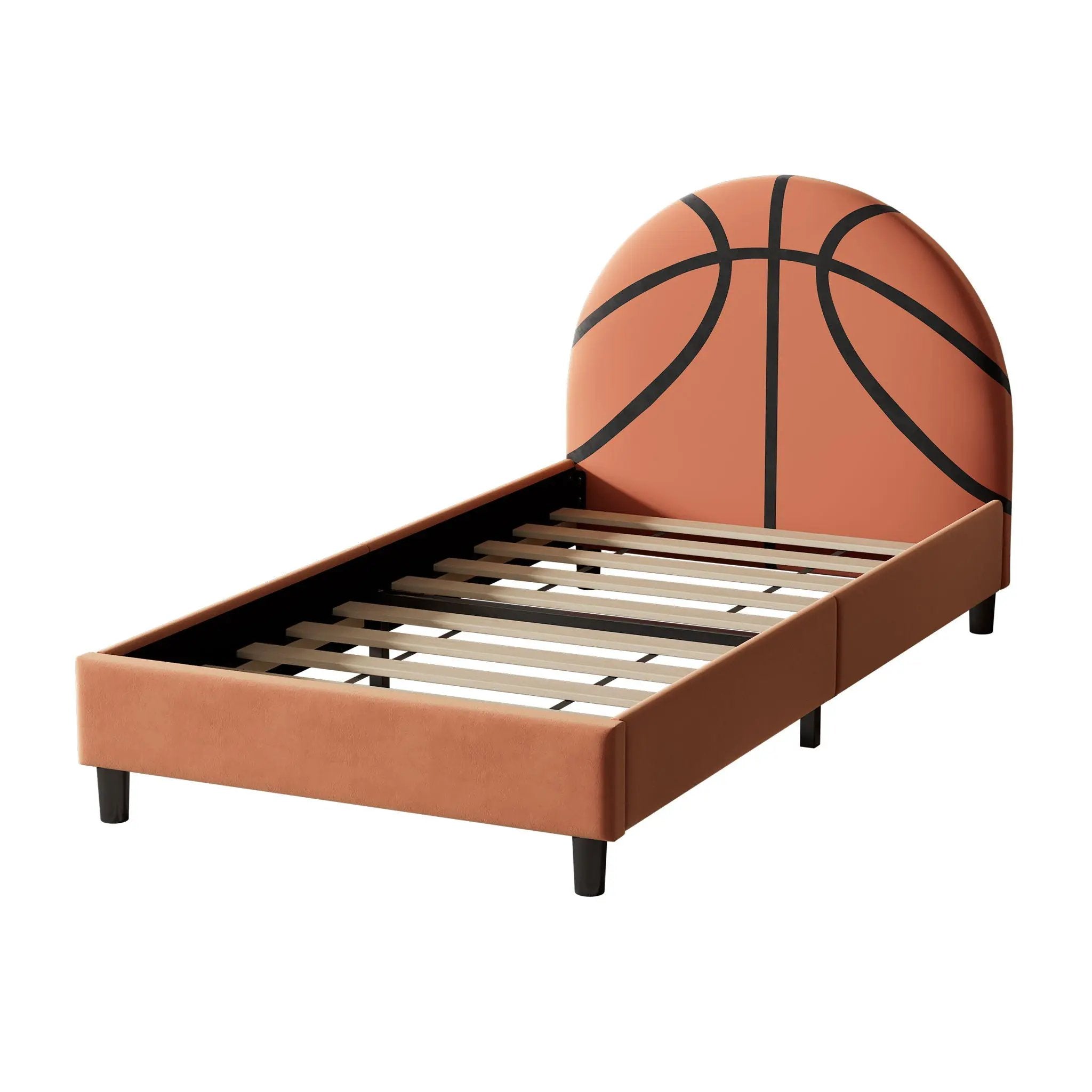 Basketball Design Upholstered Twin Platform Bed Sport Style Bed For Boys & Girls, Teens - Orange by HouseOfZazla